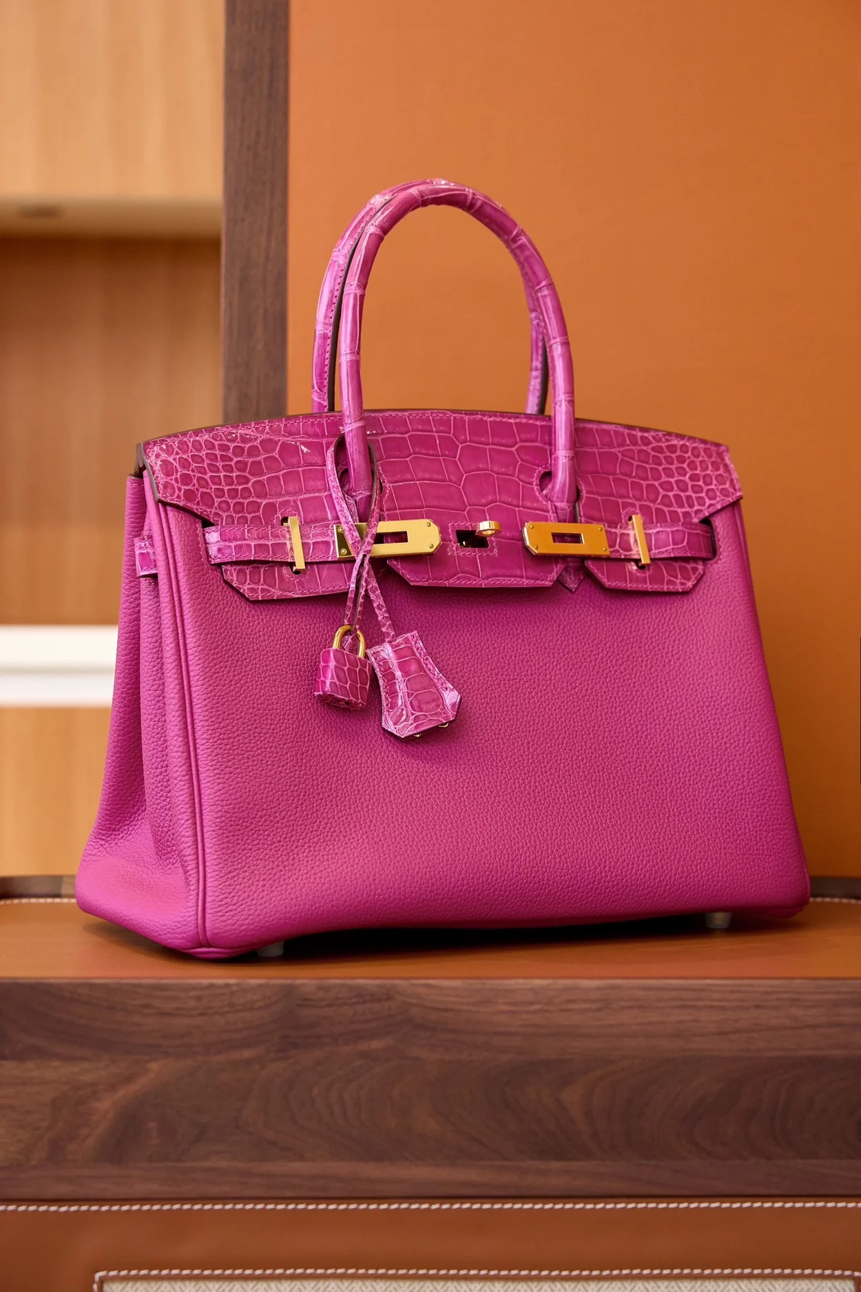 에르메스 버킨 30 르투르네 토고 & 크로커다일 핑크 골드 하드웨어 (100% HAND MADE)