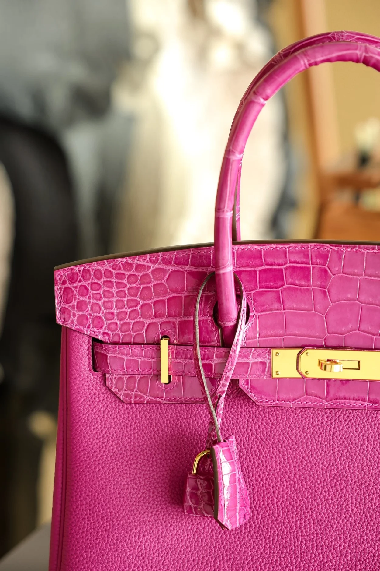에르메스 버킨 30 르투르네 토고 & 크로커다일 핑크 골드 하드웨어 (100% HAND MADE)