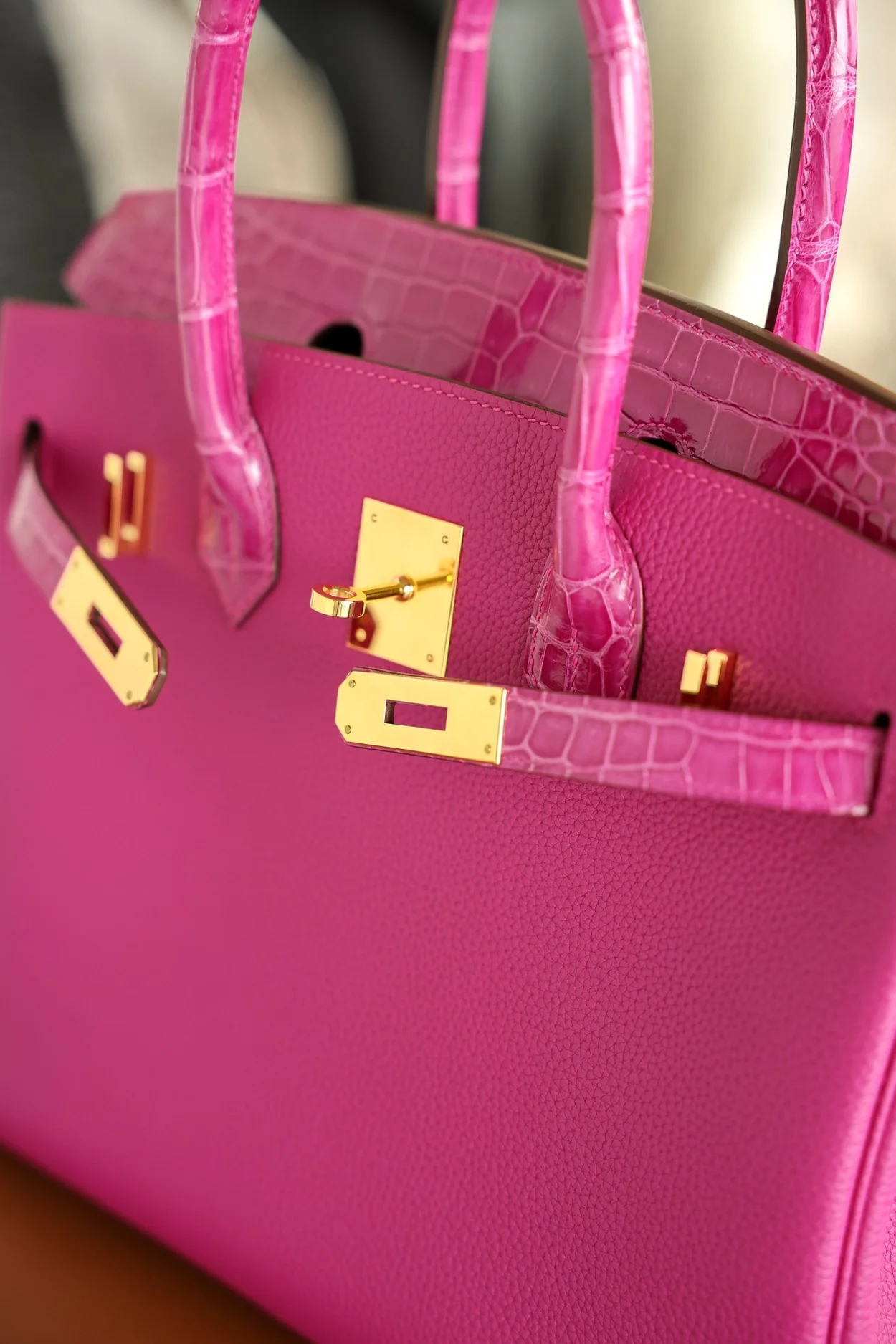 에르메스 버킨 30 르투르네 토고 & 크로커다일 핑크 골드 하드웨어 (100% HAND MADE)