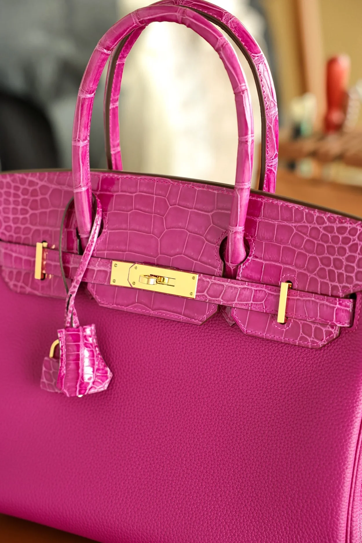 에르메스 버킨 30 르투르네 토고 & 크로커다일 핑크 골드 하드웨어 (100% HAND MADE)