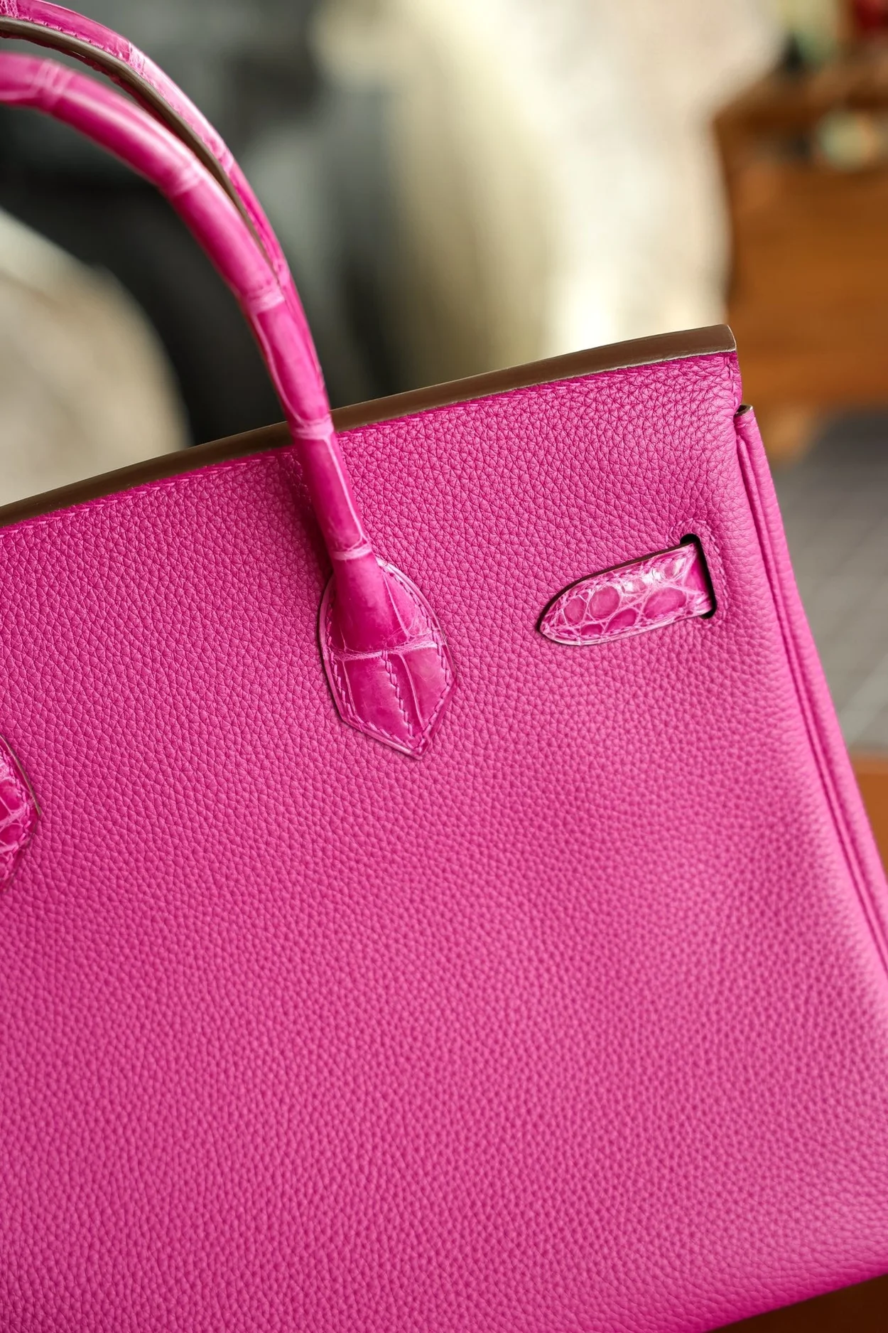 에르메스 버킨 30 르투르네 토고 & 크로커다일 핑크 골드 하드웨어 (100% HAND MADE)