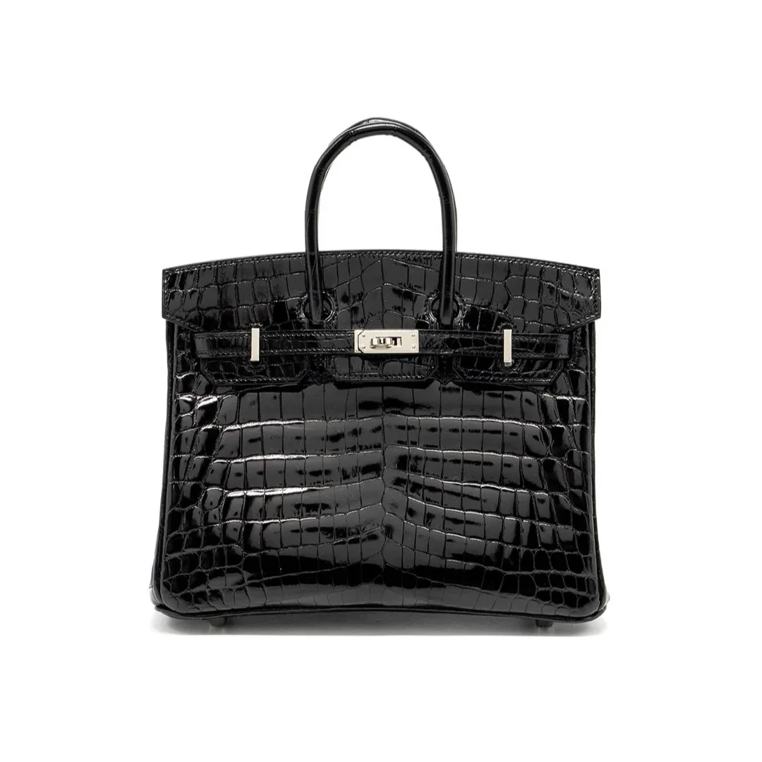 에르메스 버킨 25 르투르네 크로커다일 유광 블랙 실버 하드웨어 (100% HAND MADE)