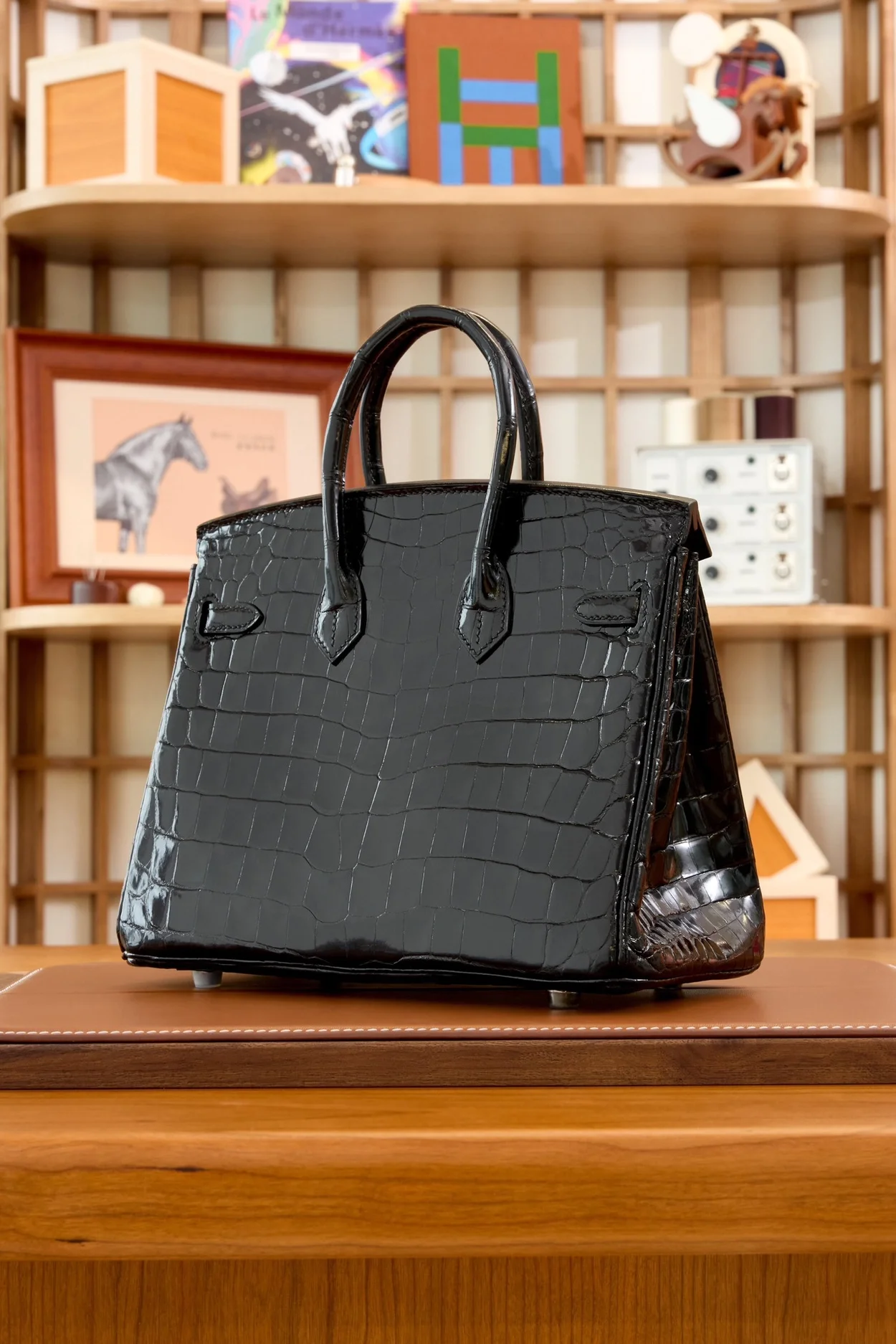 에르메스 버킨 25 르투르네 크로커다일 유광 블랙 실버 하드웨어 (100% HAND MADE)