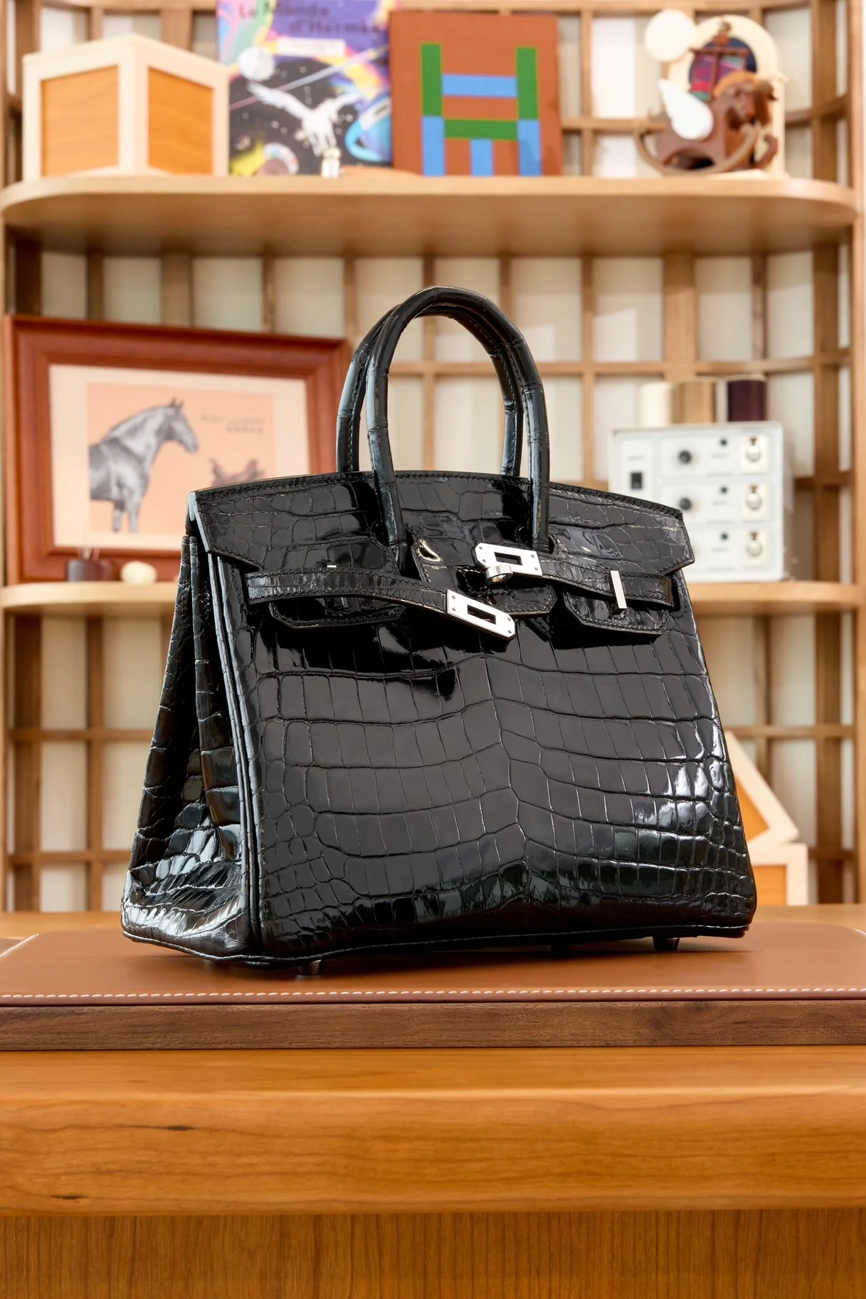에르메스 버킨 25 르투르네 크로커다일 유광 블랙 실버 하드웨어 (100% HAND MADE)