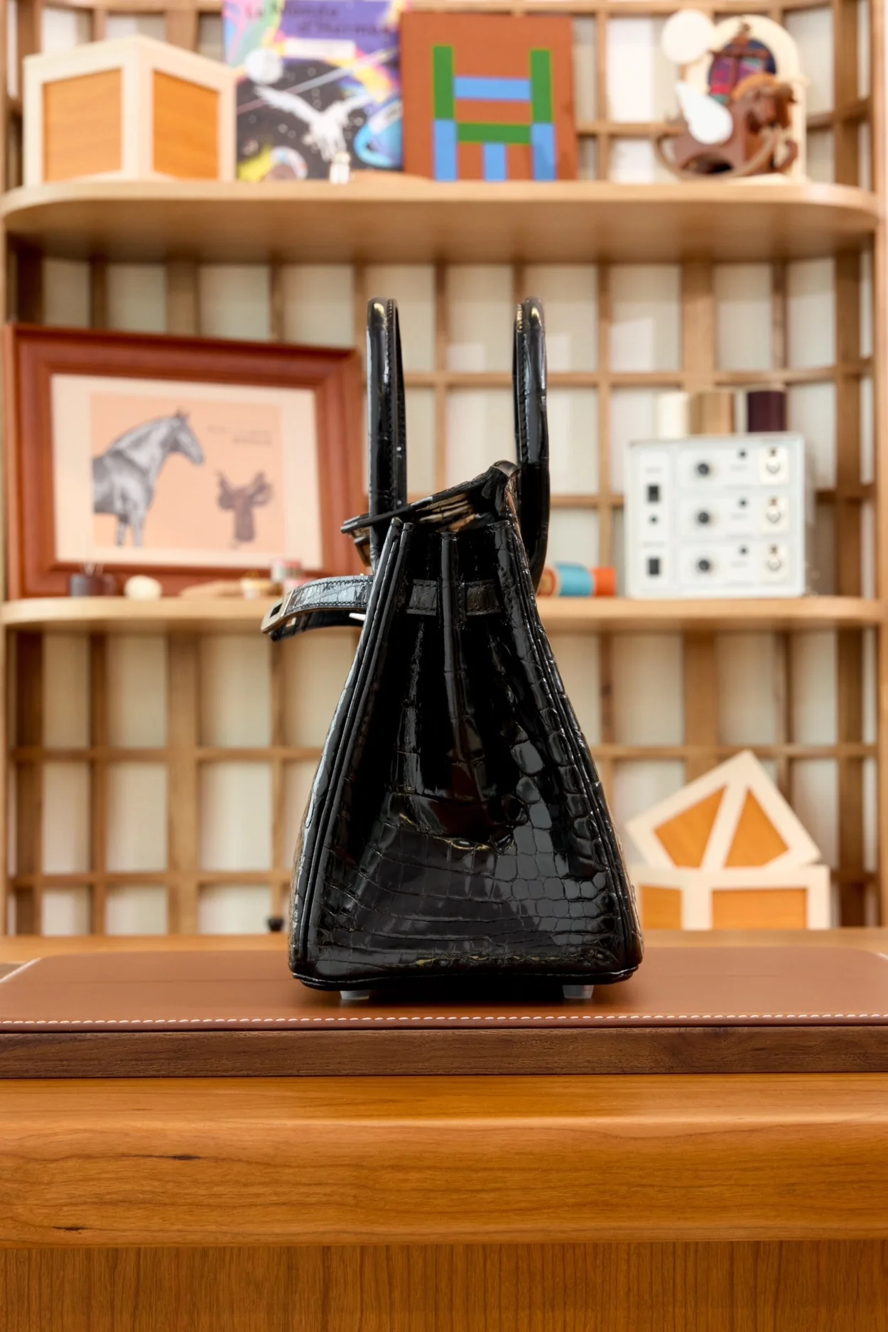 에르메스 버킨 25 르투르네 크로커다일 유광 블랙 실버 하드웨어 (100% HAND MADE)