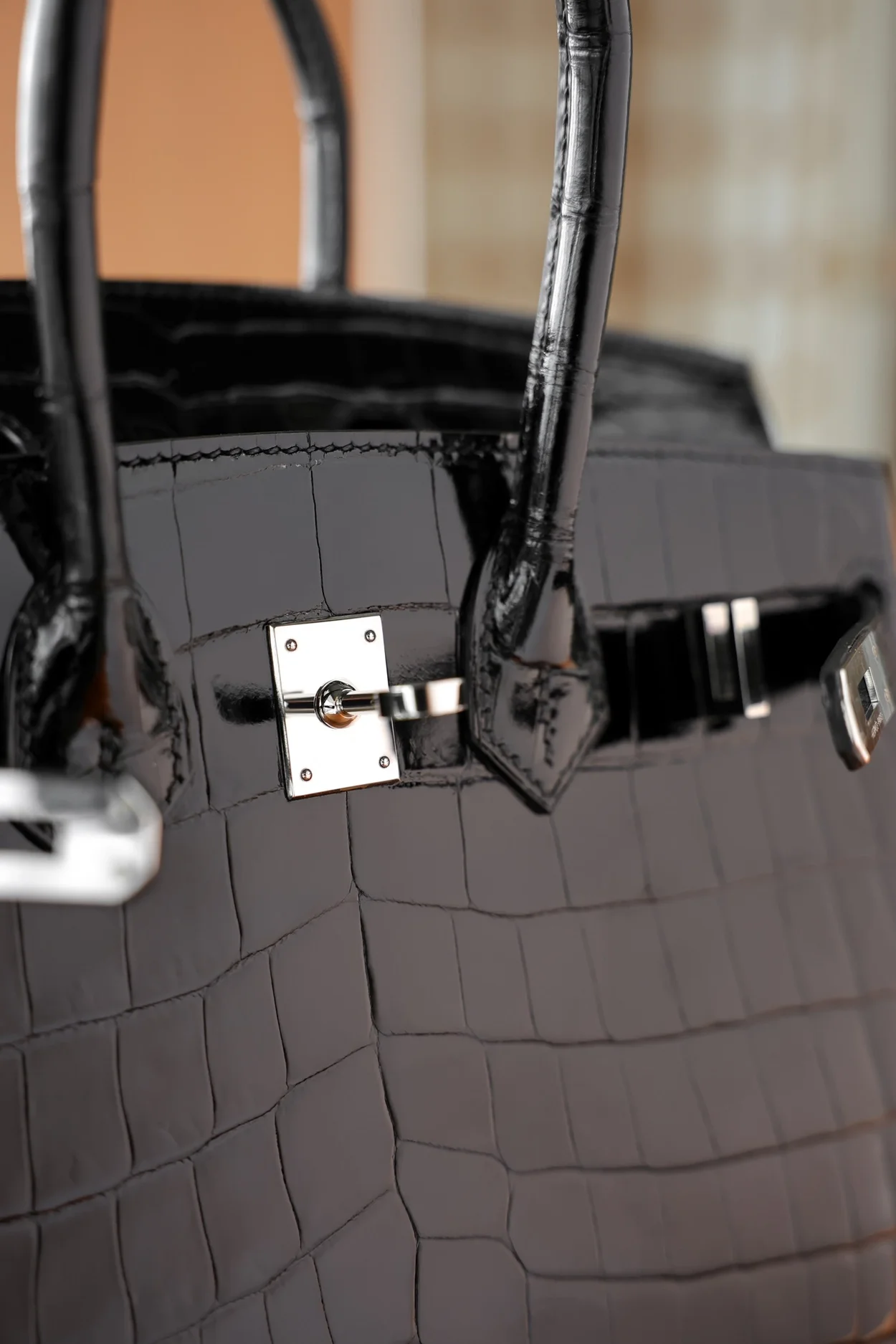 에르메스 버킨 25 르투르네 크로커다일 유광 블랙 실버 하드웨어 (100% HAND MADE)