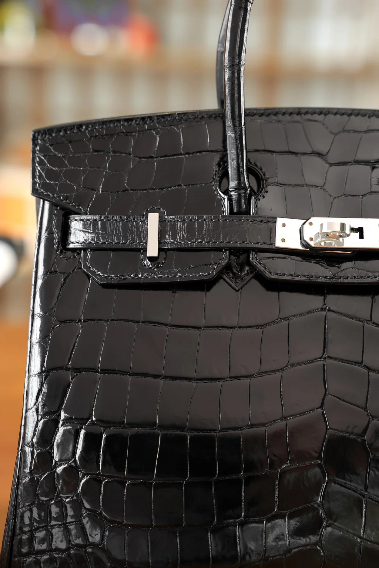 에르메스 버킨 25 르투르네 크로커다일 유광 블랙 실버 하드웨어 (100% HAND MADE)