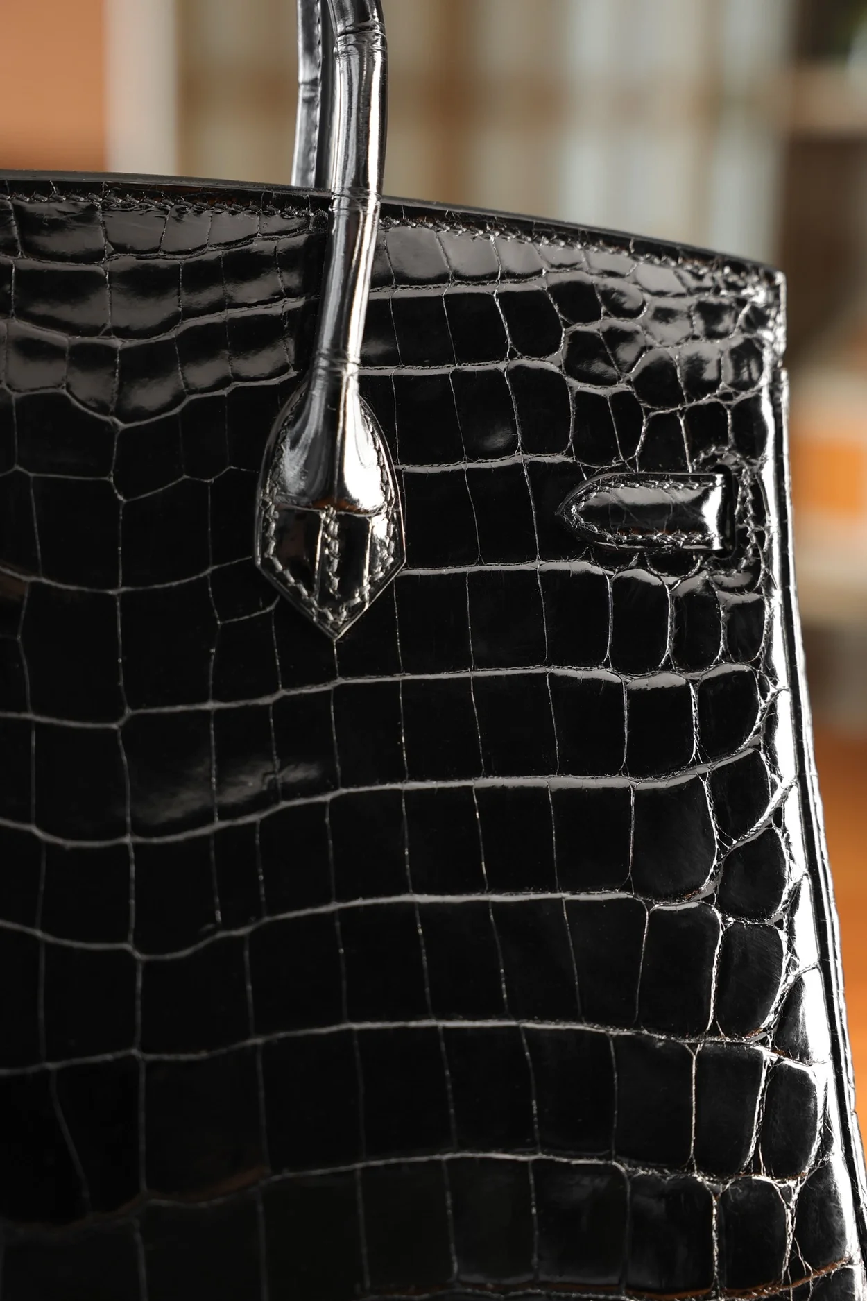 에르메스 버킨 25 르투르네 크로커다일 유광 블랙 실버 하드웨어 (100% HAND MADE)