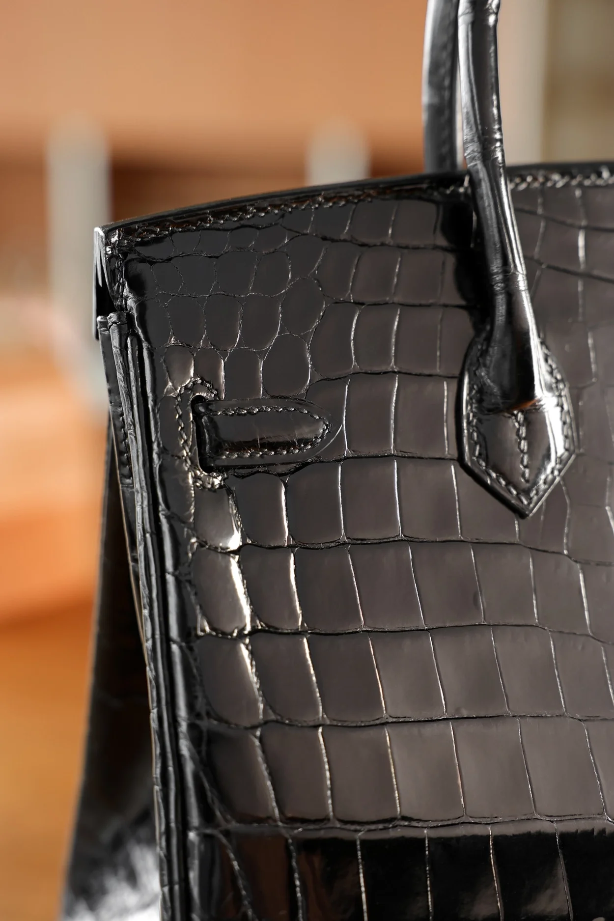 에르메스 버킨 25 르투르네 크로커다일 유광 블랙 실버 하드웨어 (100% HAND MADE)