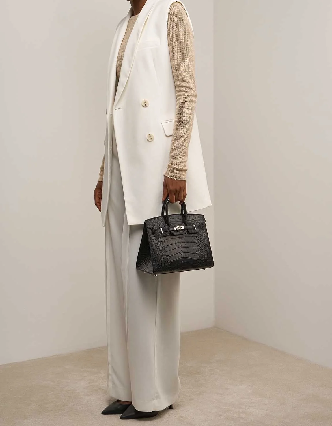 에르메스 버킨 25 셀리에 크로커다일 무광 블랙 실버 하드웨어 (100% HAND MADE)