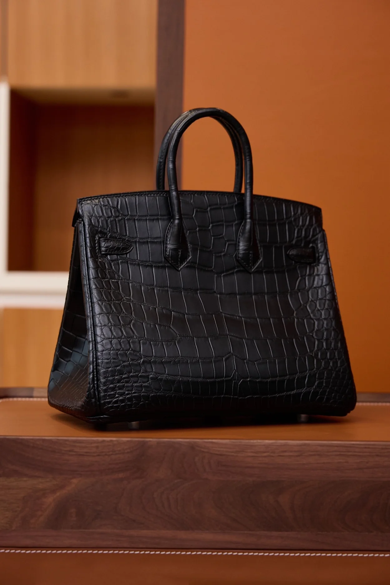 에르메스 버킨 25 셀리에 크로커다일 무광 블랙 실버 하드웨어 (100% HAND MADE)