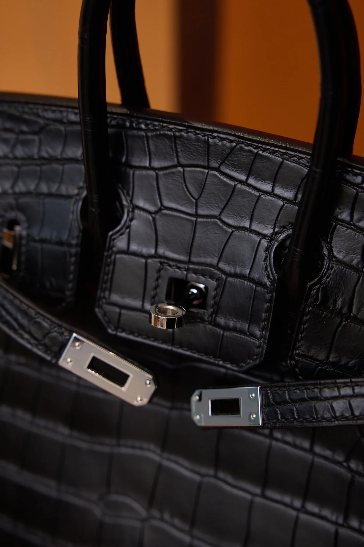 에르메스 버킨 25 셀리에 크로커다일 무광 블랙 실버 하드웨어 (100% HAND MADE)