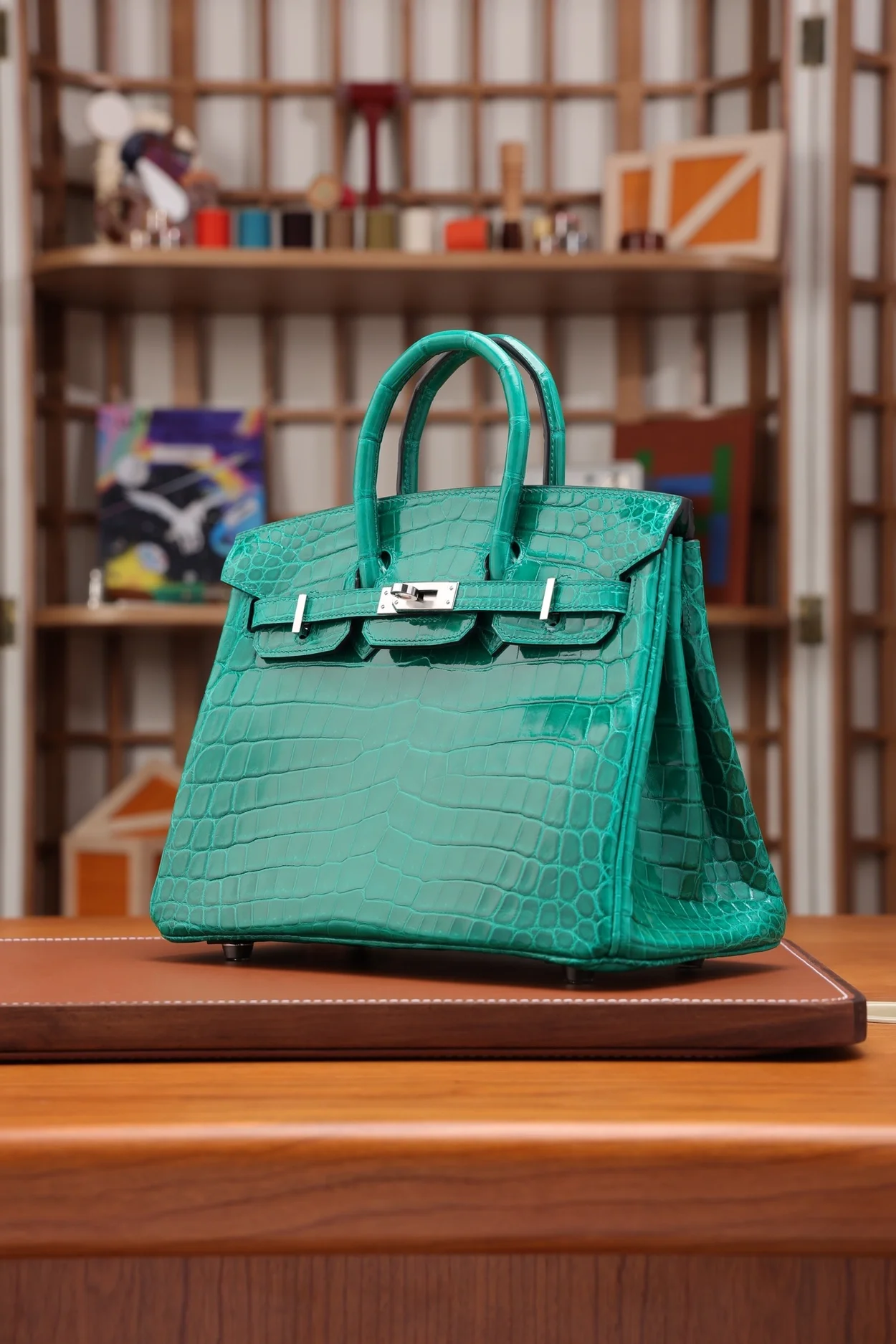 에르메스 버킨 25 르투르네 크로커다일 그린 실버 하드웨어 (100% HAND MADE)