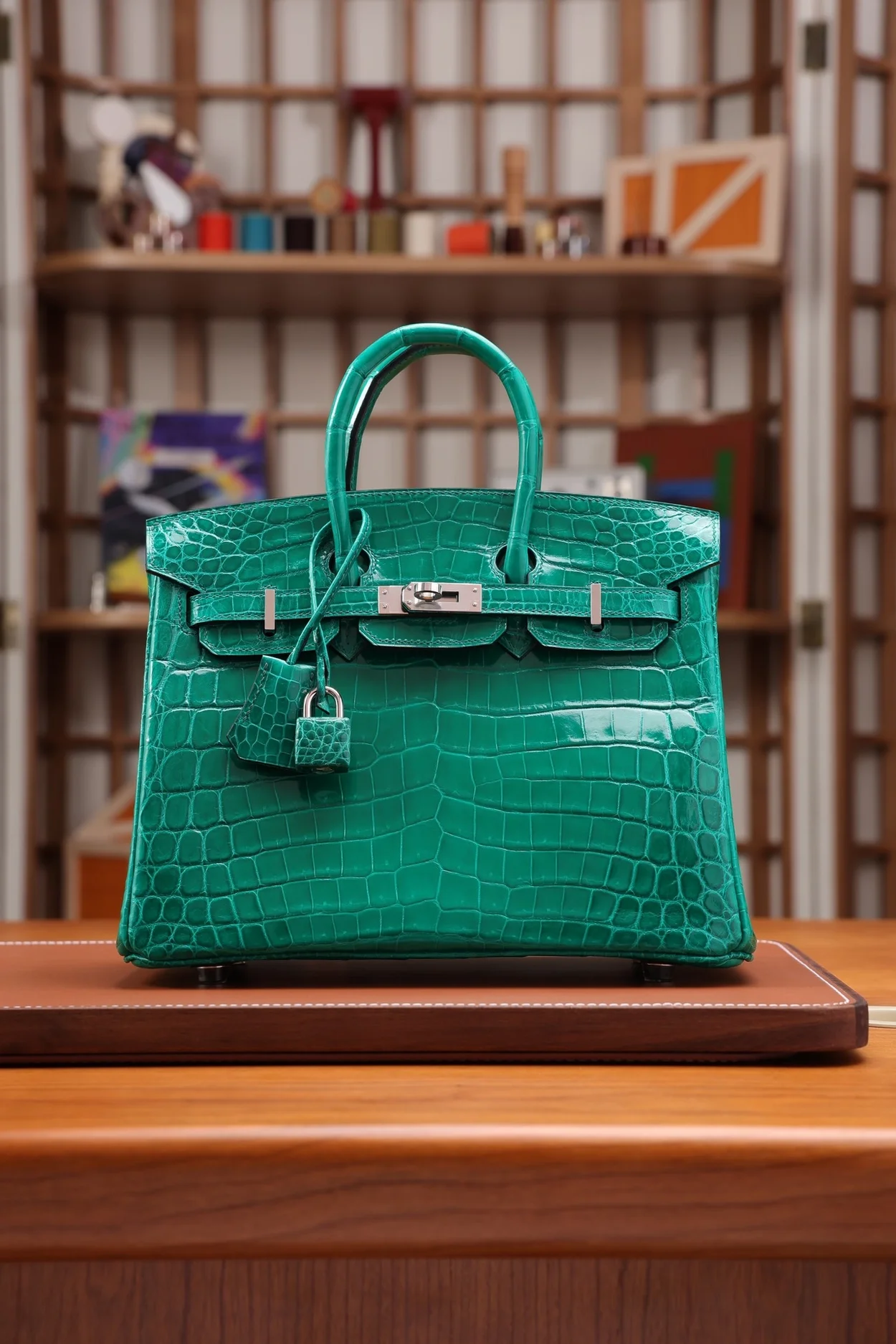에르메스 버킨 25 르투르네 크로커다일 그린 실버 하드웨어 (100% HAND MADE)