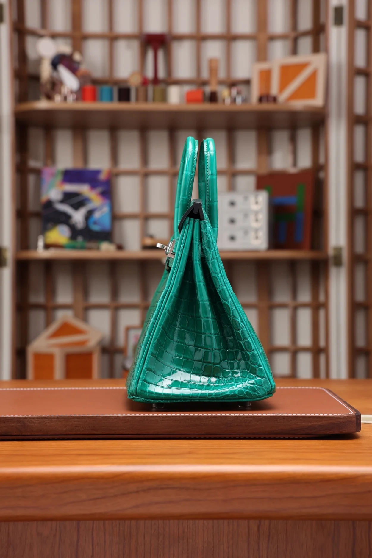 에르메스 버킨 25 르투르네 크로커다일 그린 실버 하드웨어 (100% HAND MADE)