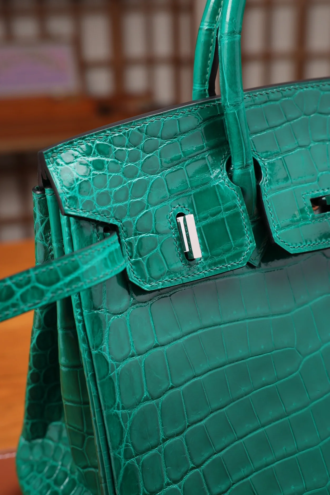 에르메스 버킨 25 르투르네 크로커다일 그린 실버 하드웨어 (100% HAND MADE)