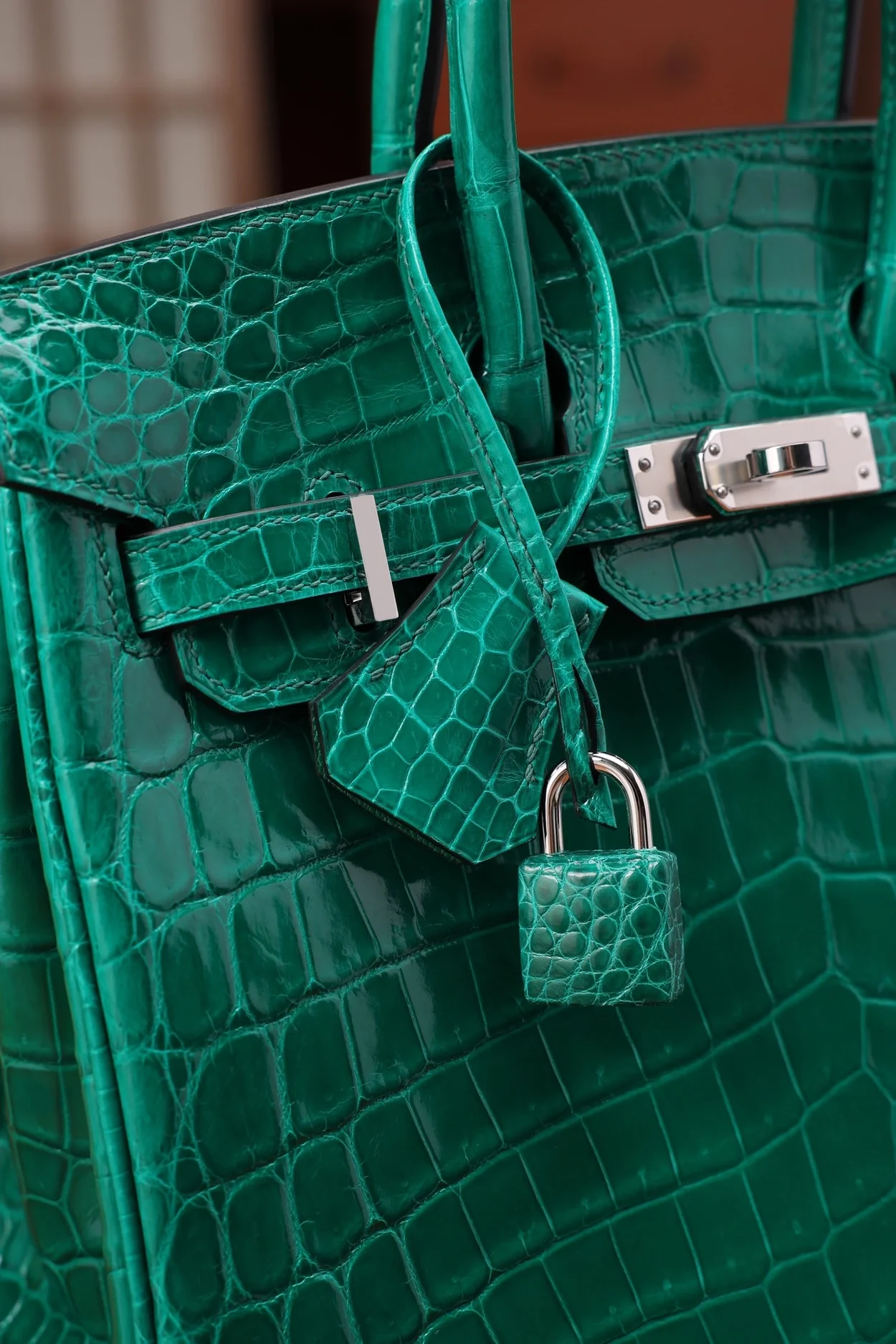 에르메스 버킨 25 르투르네 크로커다일 그린 실버 하드웨어 (100% HAND MADE)