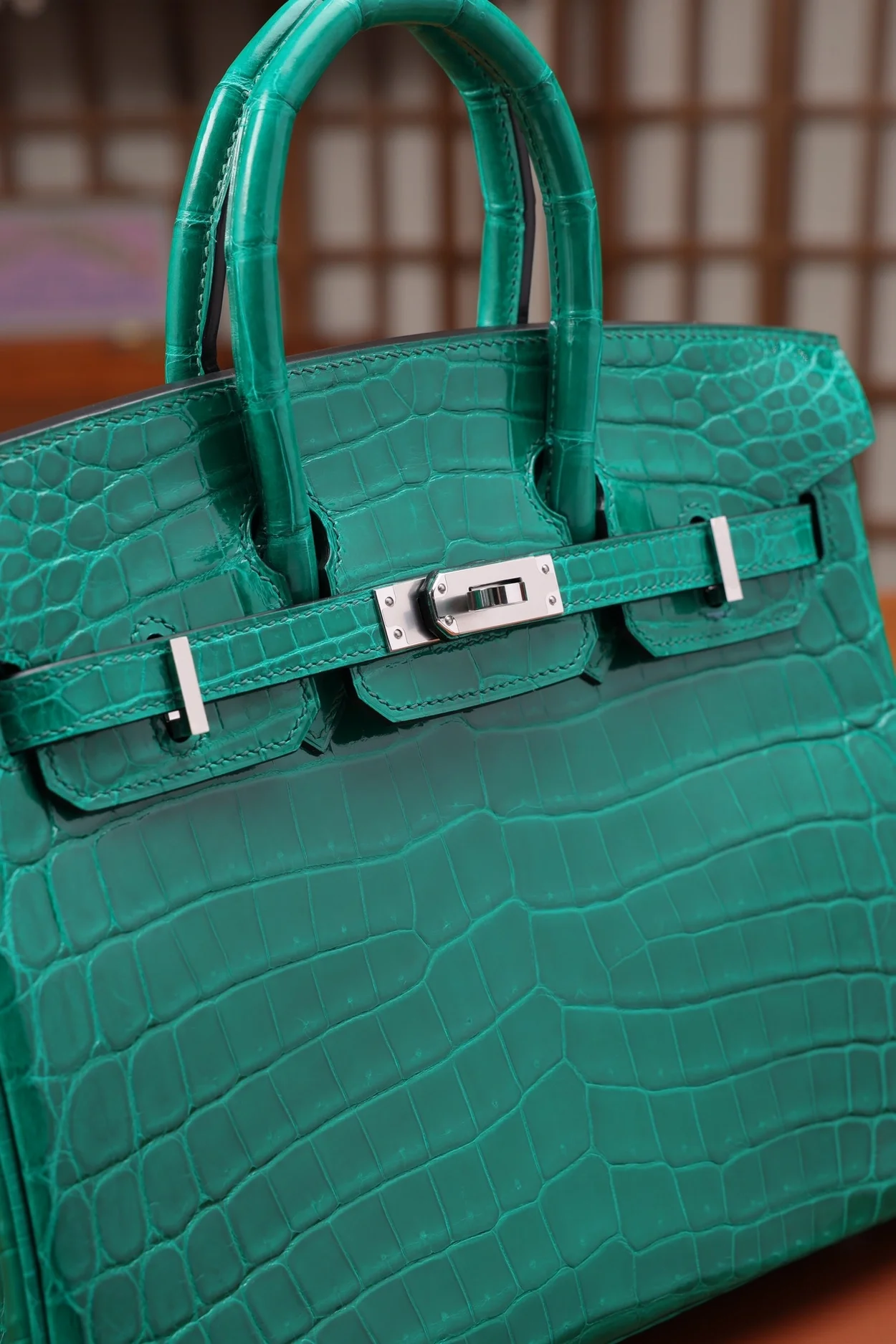 에르메스 버킨 25 르투르네 크로커다일 그린 실버 하드웨어 (100% HAND MADE)