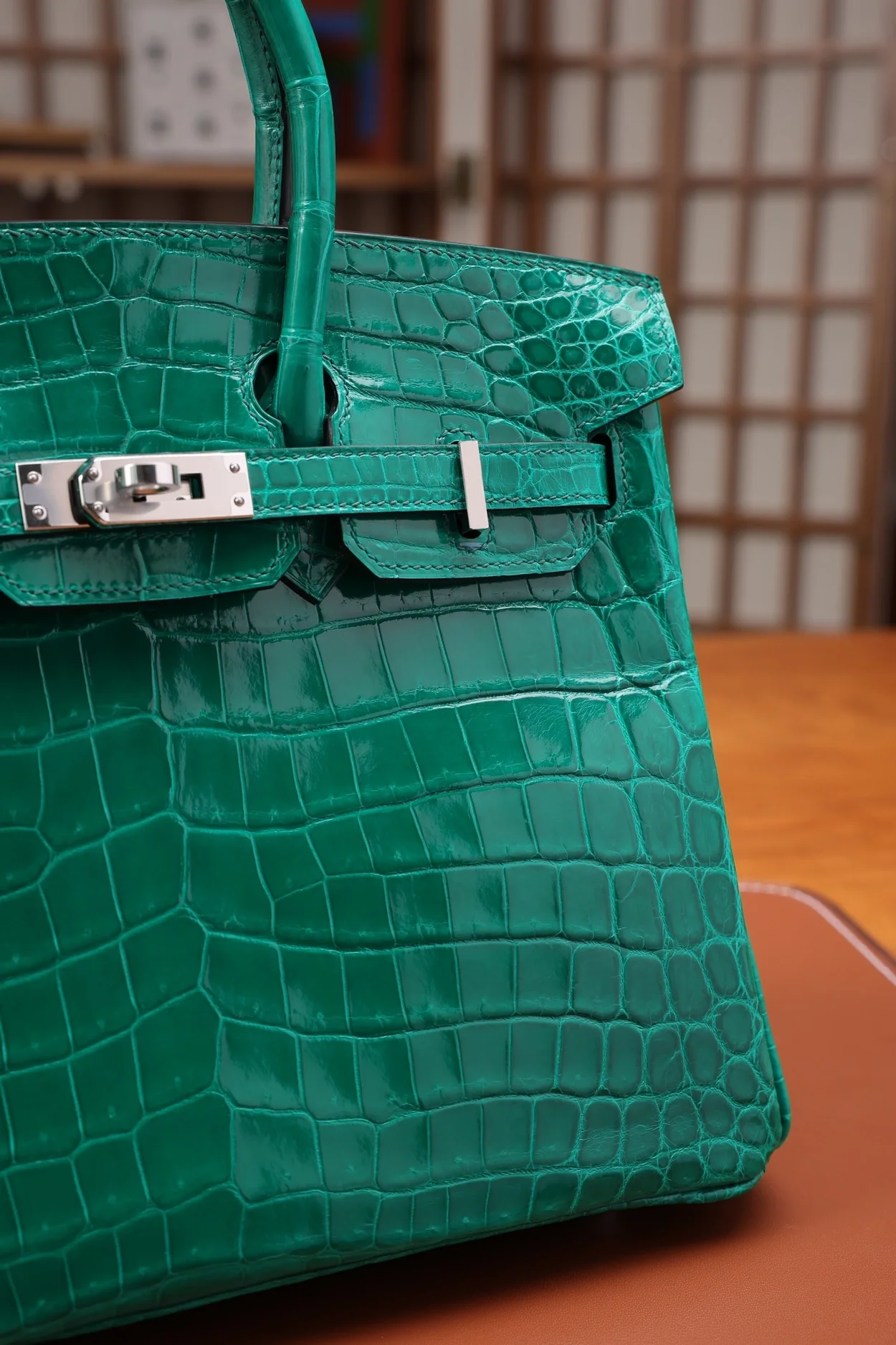 에르메스 버킨 25 르투르네 크로커다일 그린 실버 하드웨어 (100% HAND MADE)