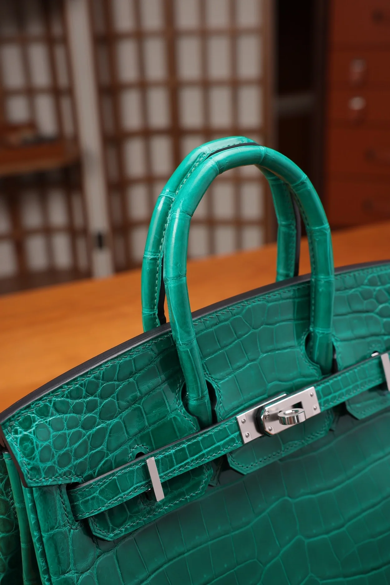 에르메스 버킨 25 르투르네 크로커다일 그린 실버 하드웨어 (100% HAND MADE)