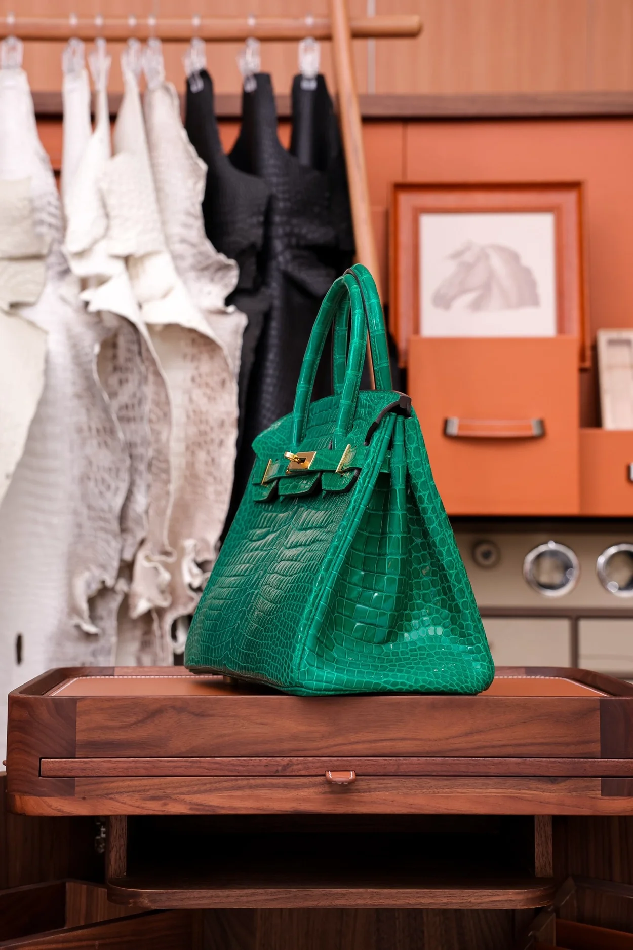 에르메스 버킨 30 르투르네 크로커다일 그린 골드 하드웨어 (100% HAND MADE)