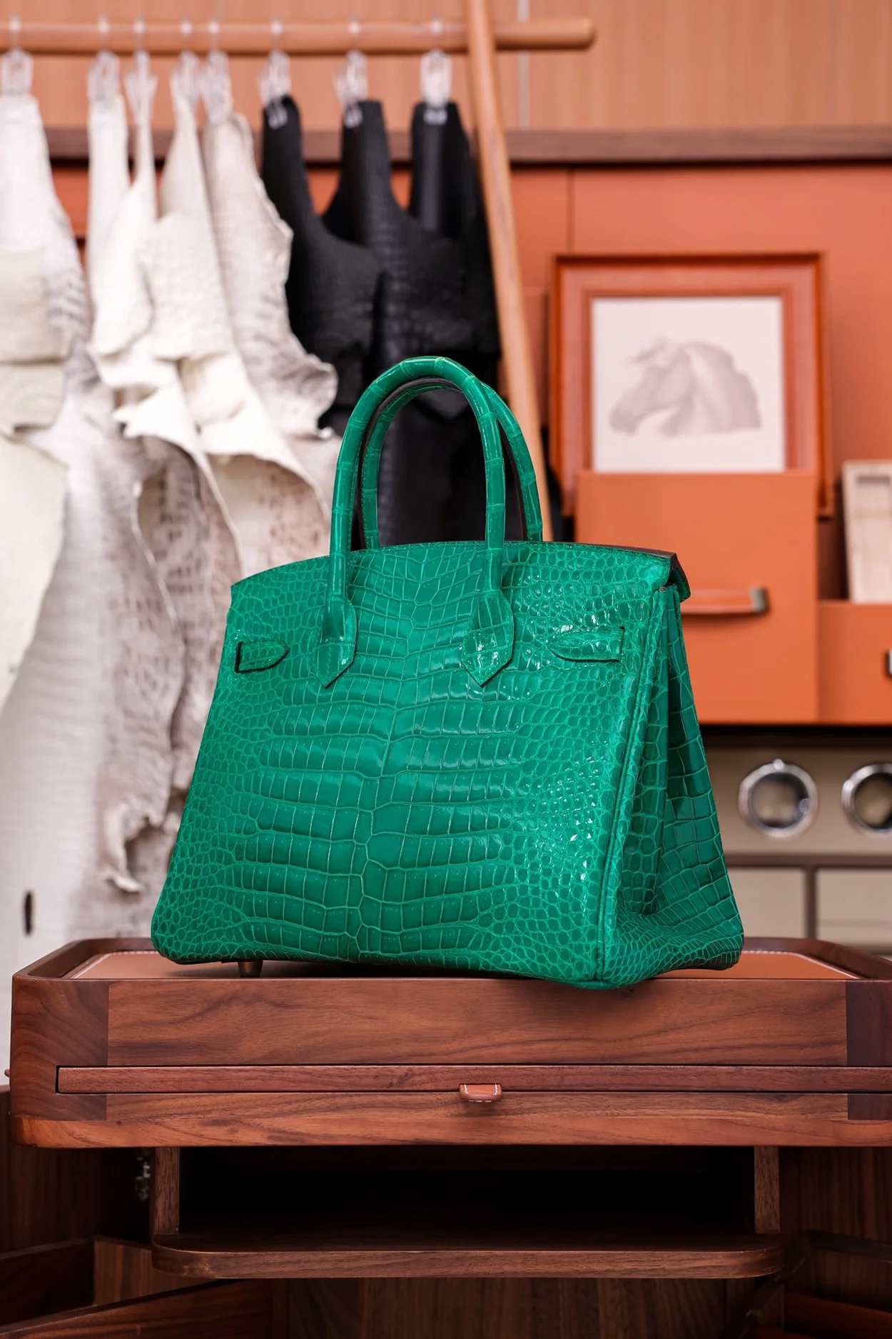 에르메스 버킨 30 르투르네 크로커다일 그린 골드 하드웨어 (100% HAND MADE)