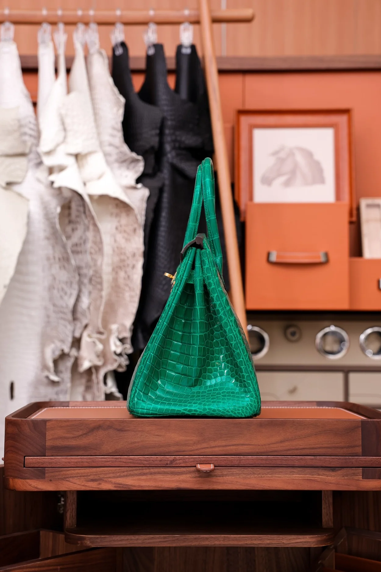 에르메스 버킨 30 르투르네 크로커다일 그린 골드 하드웨어 (100% HAND MADE)