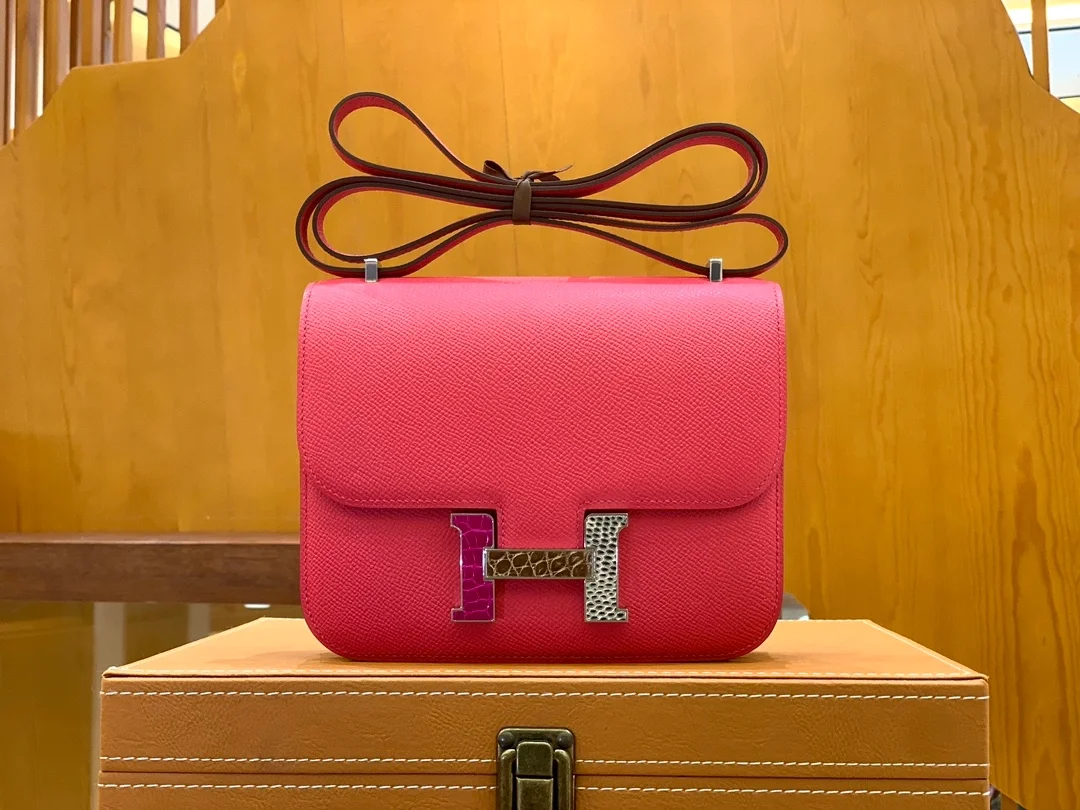 에르메스 콘스탄스 18 핑크 앱송 에나멜 인레이 버클 팔라듐 하드웨어 (100% HAND MADE)