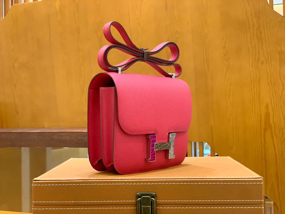 에르메스 콘스탄스 18 핑크 앱송 에나멜 인레이 버클 팔라듐 하드웨어 (100% HAND MADE)