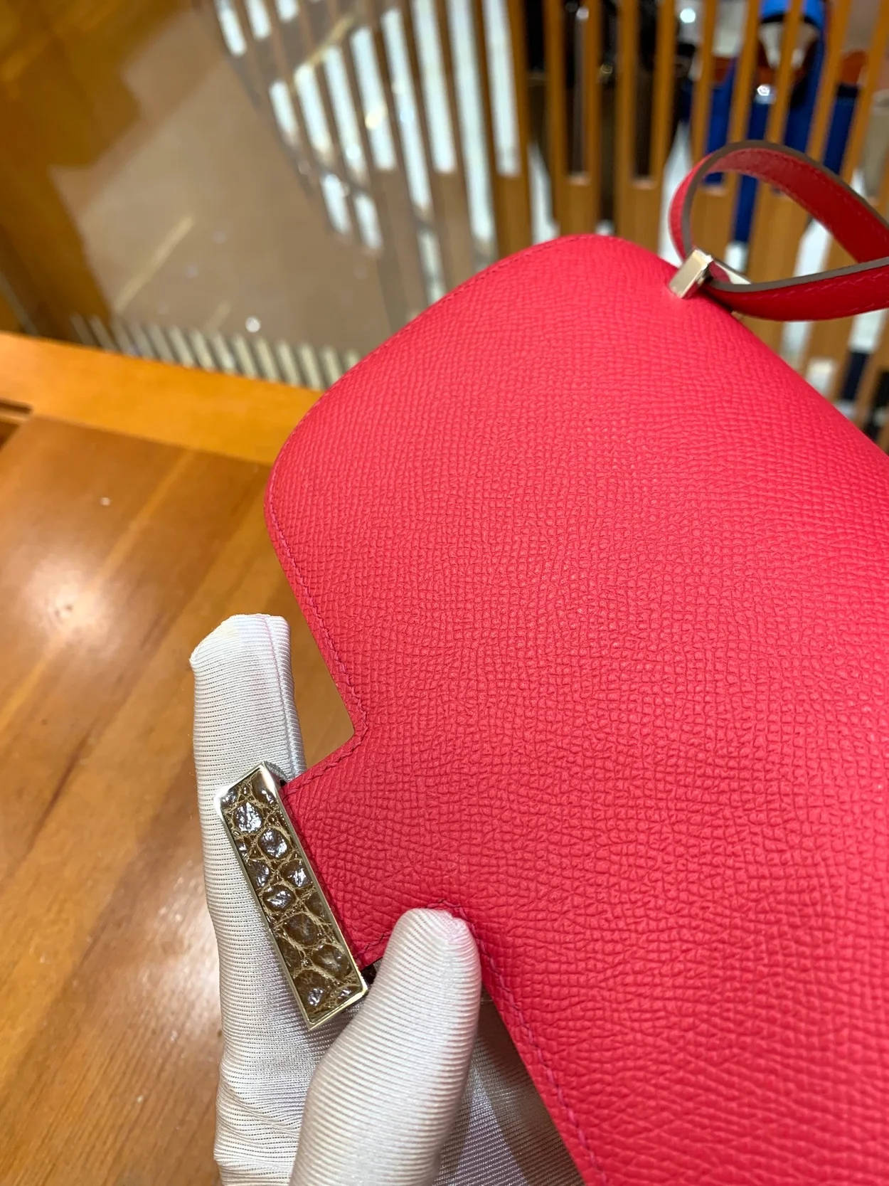 에르메스 콘스탄스 18 핑크 앱송 에나멜 인레이 버클 팔라듐 하드웨어 (100% HAND MADE)