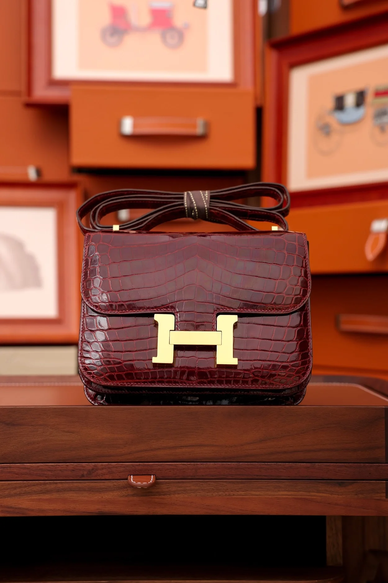 에르메스 콘스탄스 18 엘리게이터 버건디 골드 하드웨어 (100% HAND MADE)