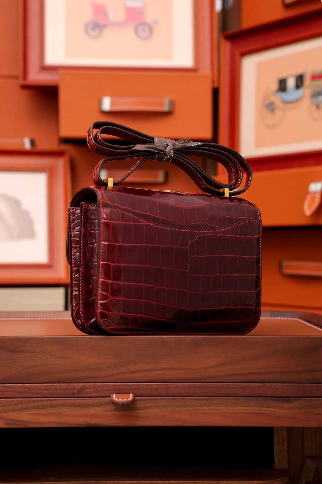 에르메스 콘스탄스 18 엘리게이터 버건디 골드 하드웨어 (100% HAND MADE)