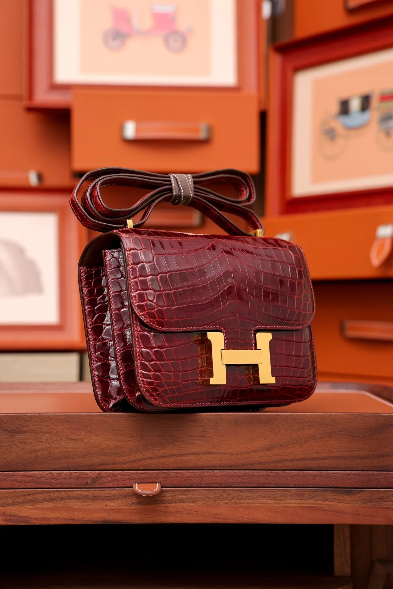 에르메스 콘스탄스 18 엘리게이터 버건디 골드 하드웨어 (100% HAND MADE)