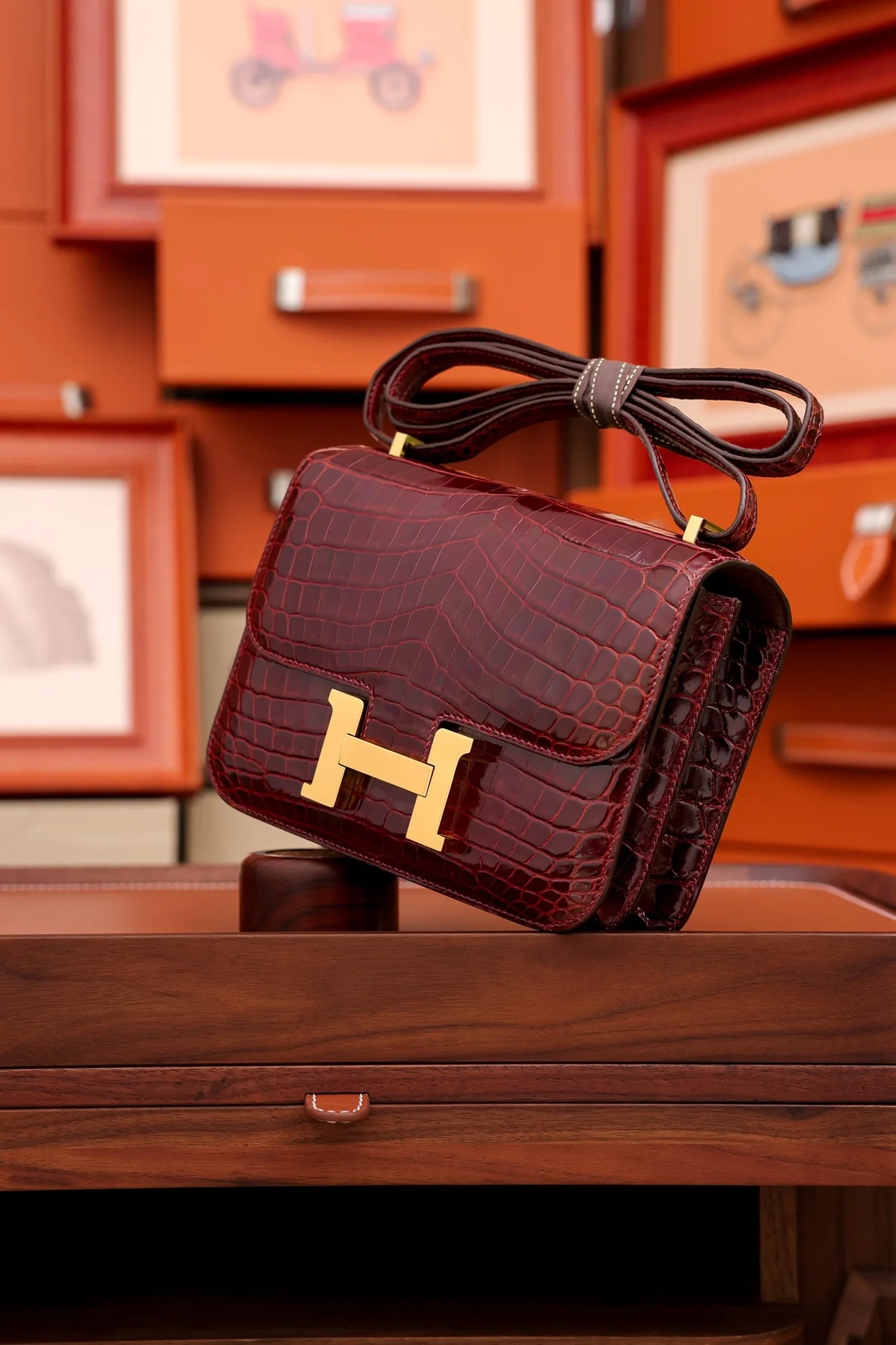 에르메스 콘스탄스 18 엘리게이터 버건디 골드 하드웨어 (100% HAND MADE)