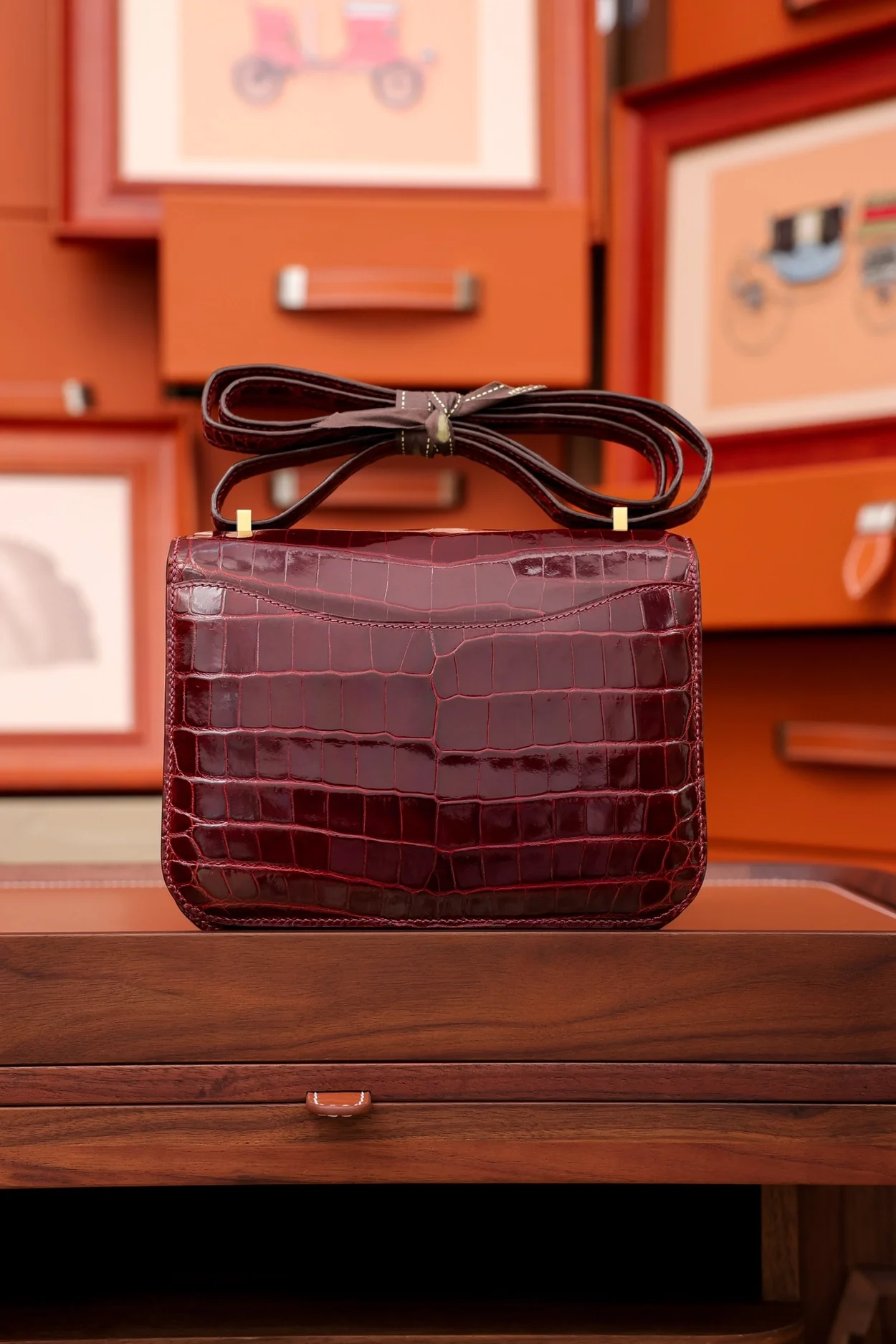 에르메스 콘스탄스 18 엘리게이터 버건디 골드 하드웨어 (100% HAND MADE)