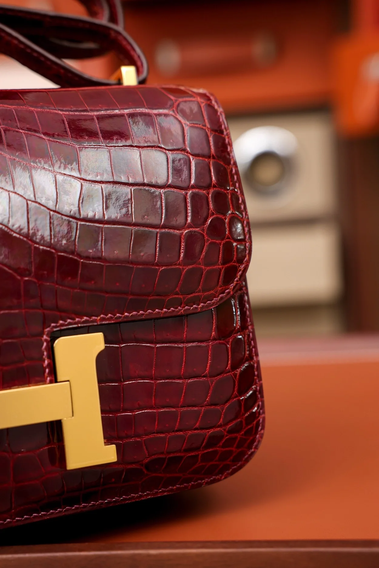 에르메스 콘스탄스 18 엘리게이터 버건디 골드 하드웨어 (100% HAND MADE)