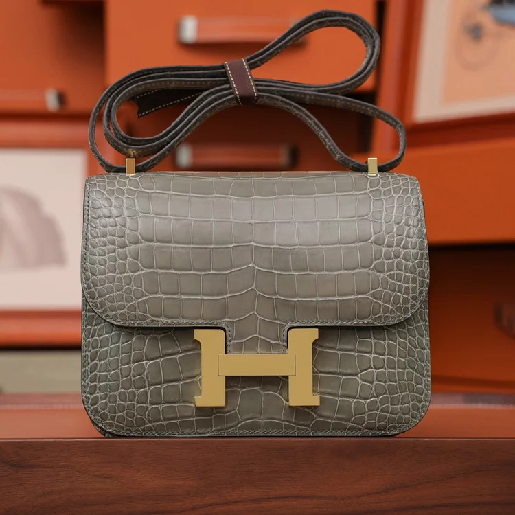 에르메스 콘스탄스 18 엘리게이터 그레이 골드 하드웨어 (100% HAND MADE)