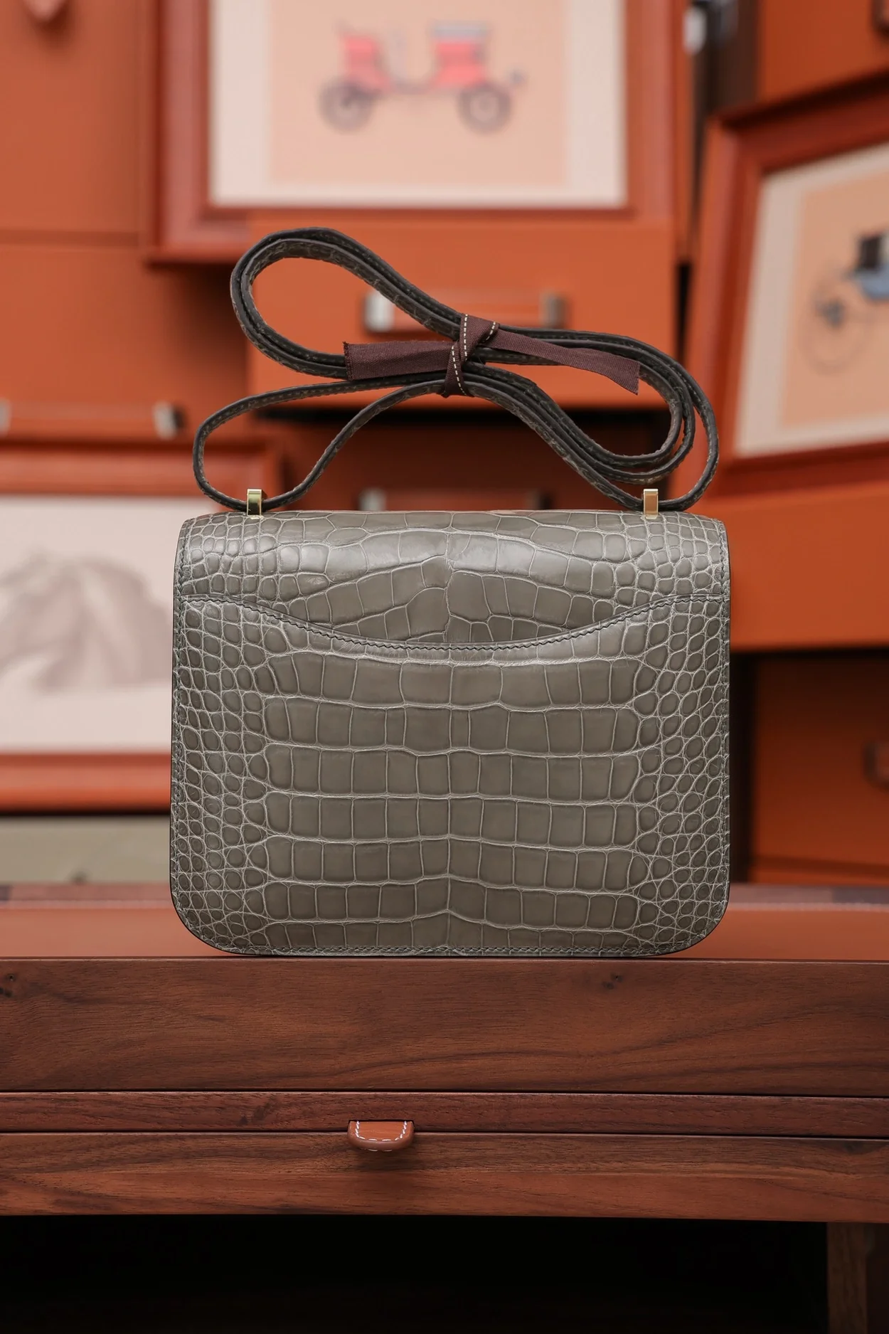 에르메스 콘스탄스 18 엘리게이터 그레이 골드 하드웨어 (100% HAND MADE)