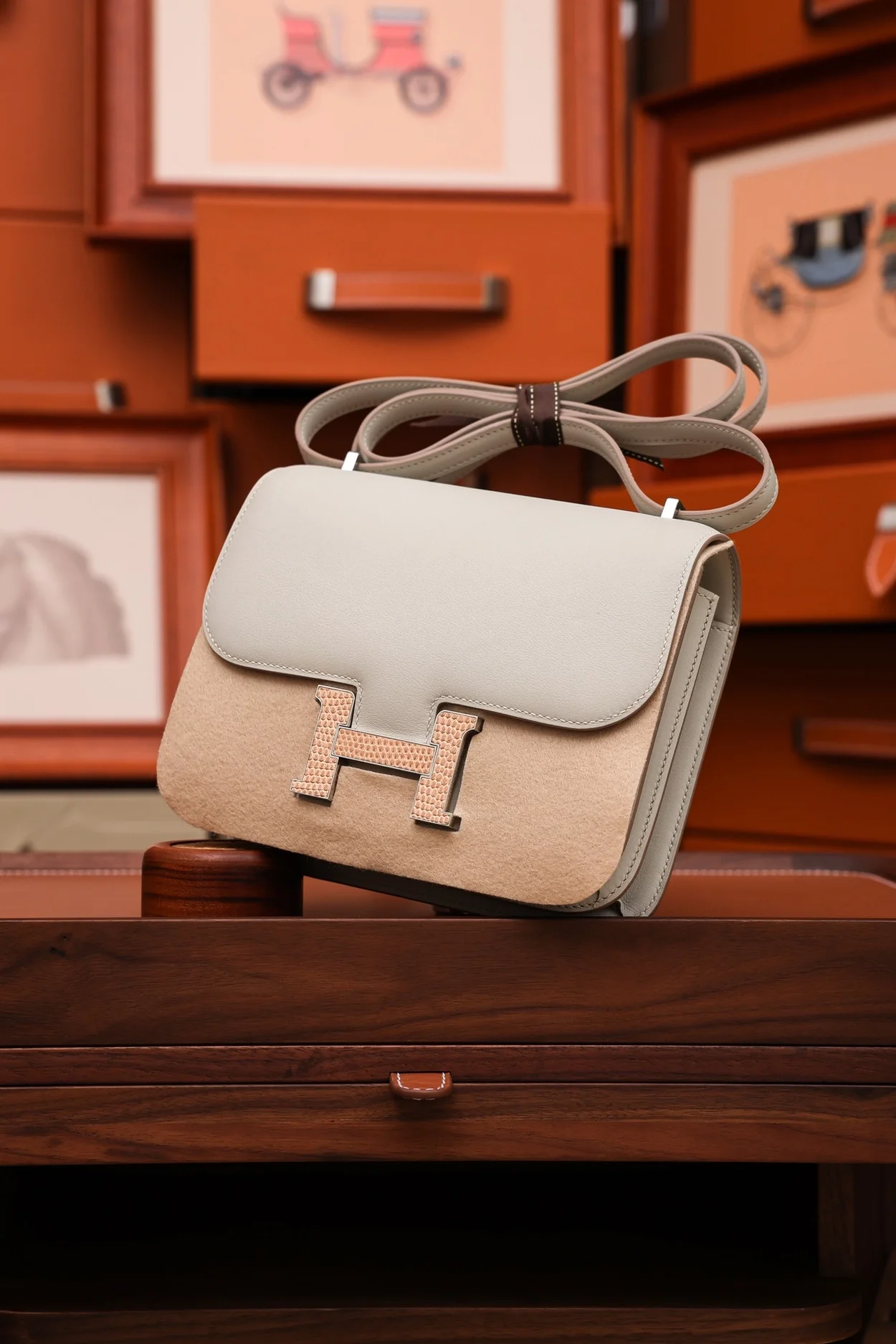 에르메스 콘스탄스 18 크레 스위프트 리자드 버클 팔라듐 하드웨어 (100% HAND MADE)