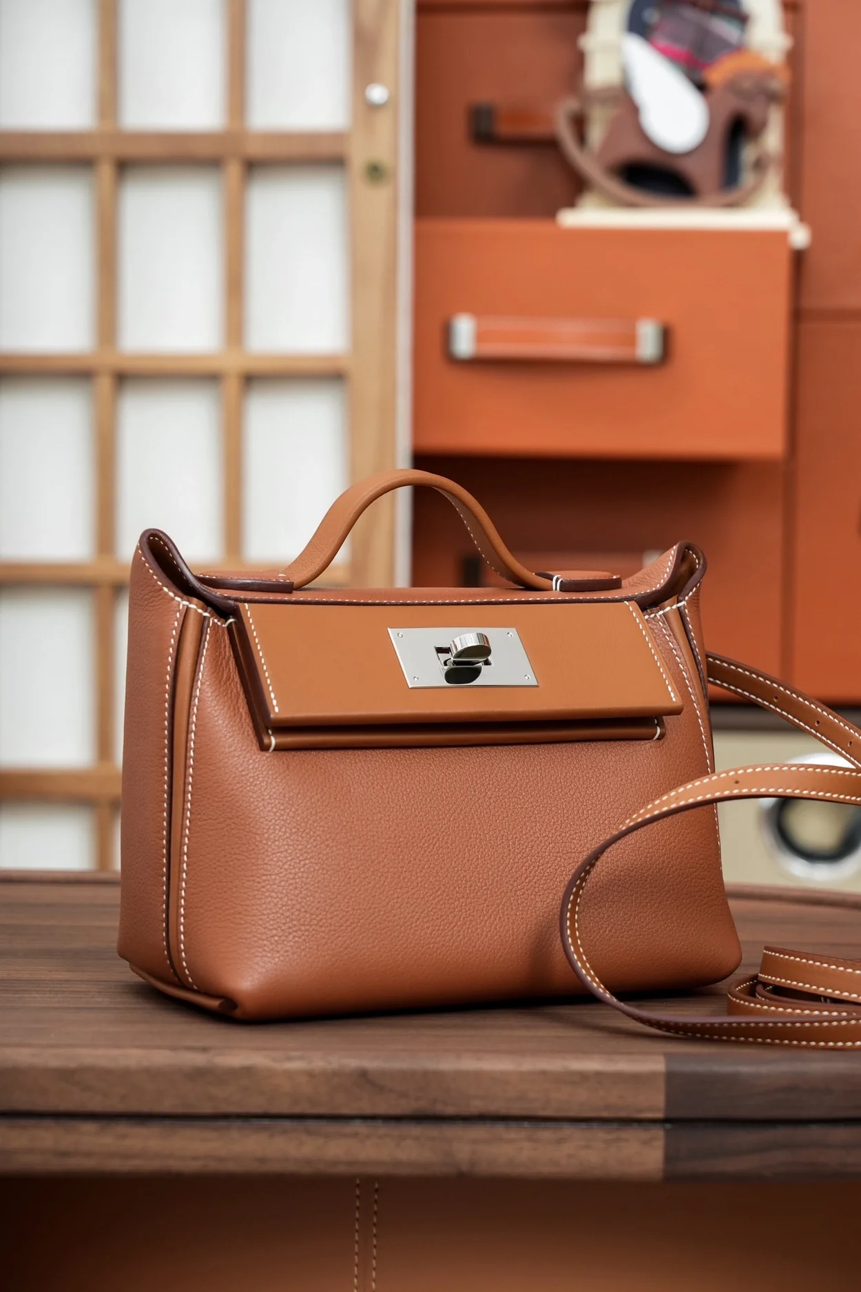 에르메스 2424 미니 백 브라운 팔라듐 하드웨어 (100% HAND MADE)