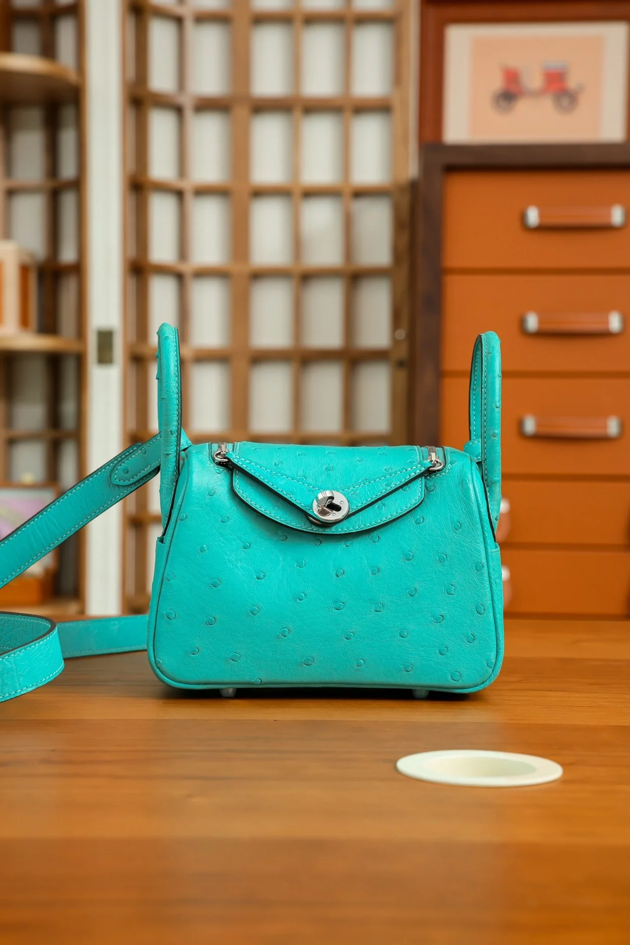 에르메스 린디 미니 티파니 블루 오스트리치 팔라듐 하드웨어 (100% HAND MADE)