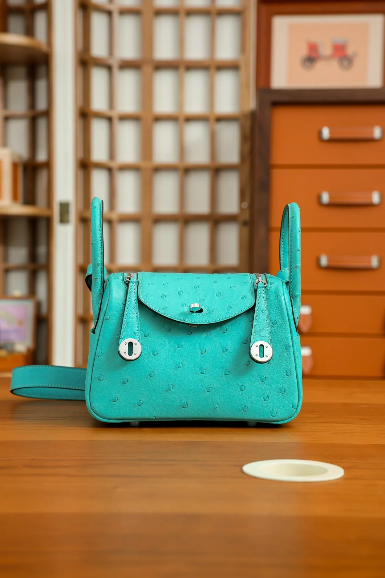 에르메스 린디 미니 티파니 블루 오스트리치 팔라듐 하드웨어 (100% HAND MADE)