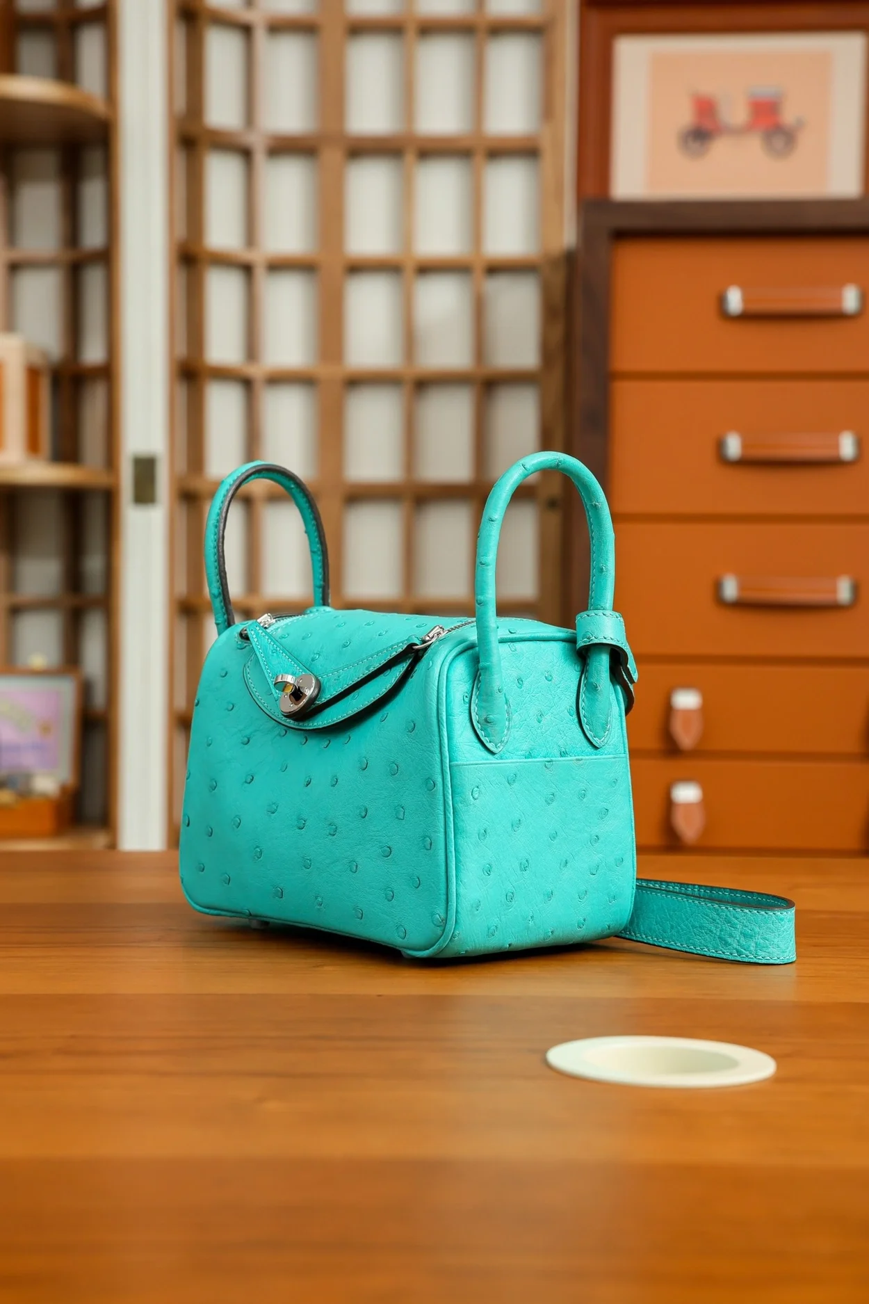 에르메스 린디 미니 티파니 블루 오스트리치 팔라듐 하드웨어 (100% HAND MADE)