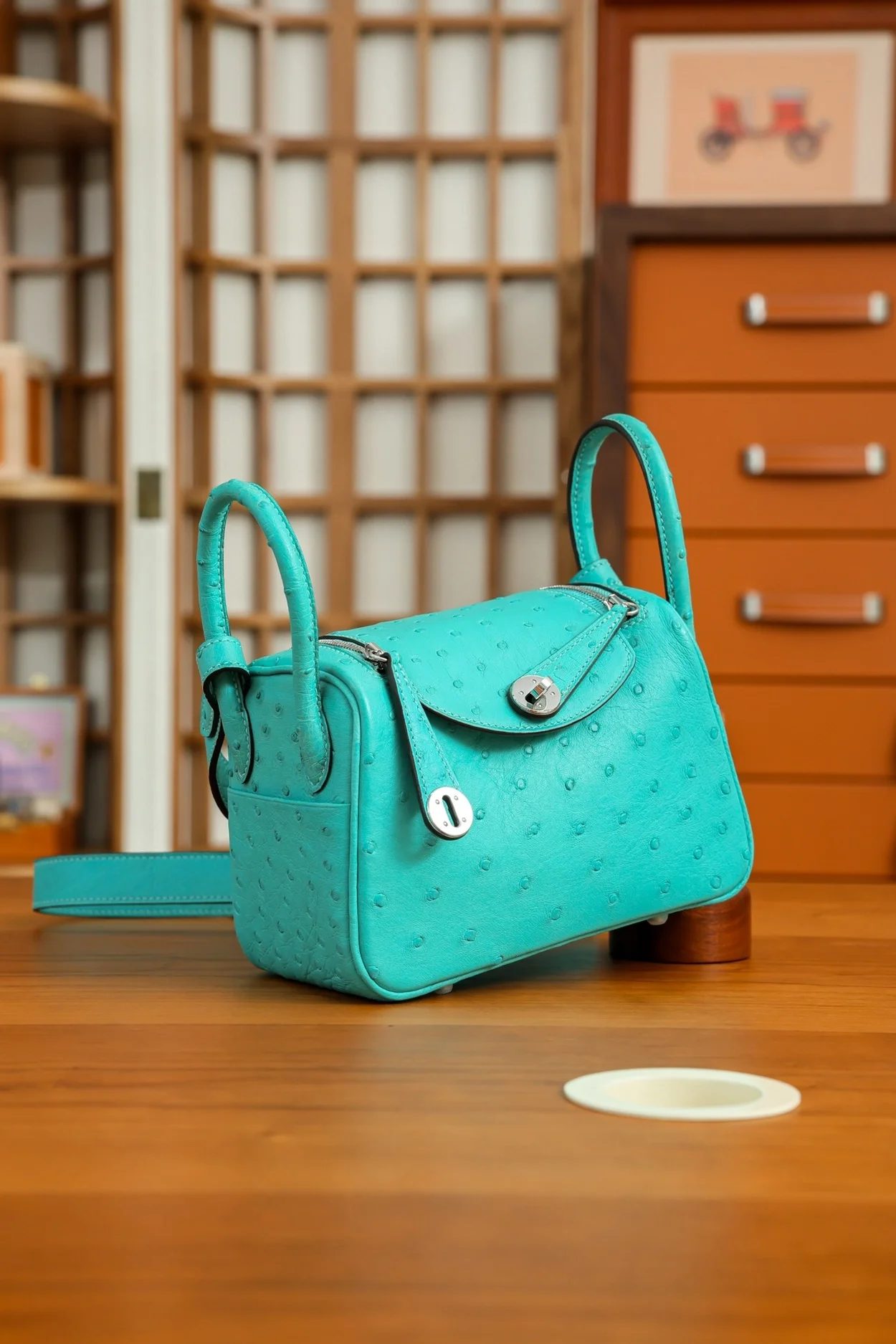 에르메스 린디 미니 티파니 블루 오스트리치 팔라듐 하드웨어 (100% HAND MADE)