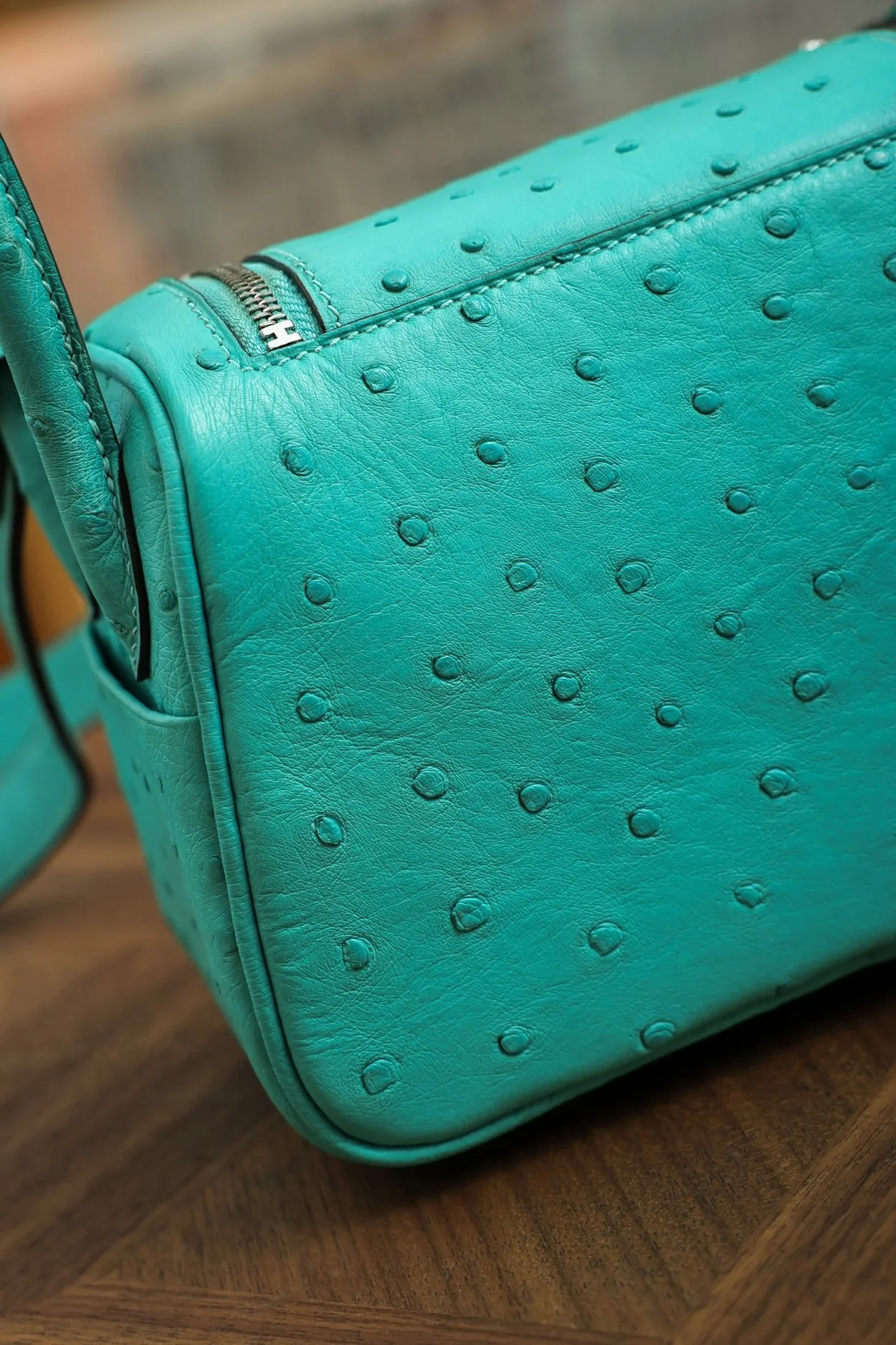 에르메스 린디 미니 티파니 블루 오스트리치 팔라듐 하드웨어 (100% HAND MADE)