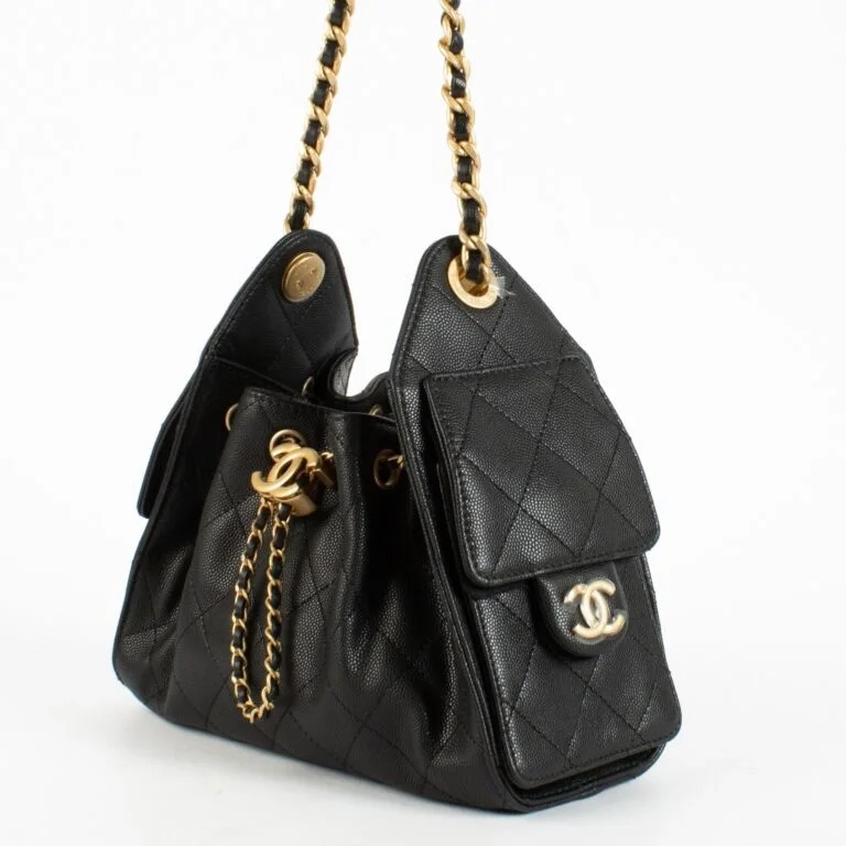 샤넬 25백 미니 블랙 금장 캐비어 호보백