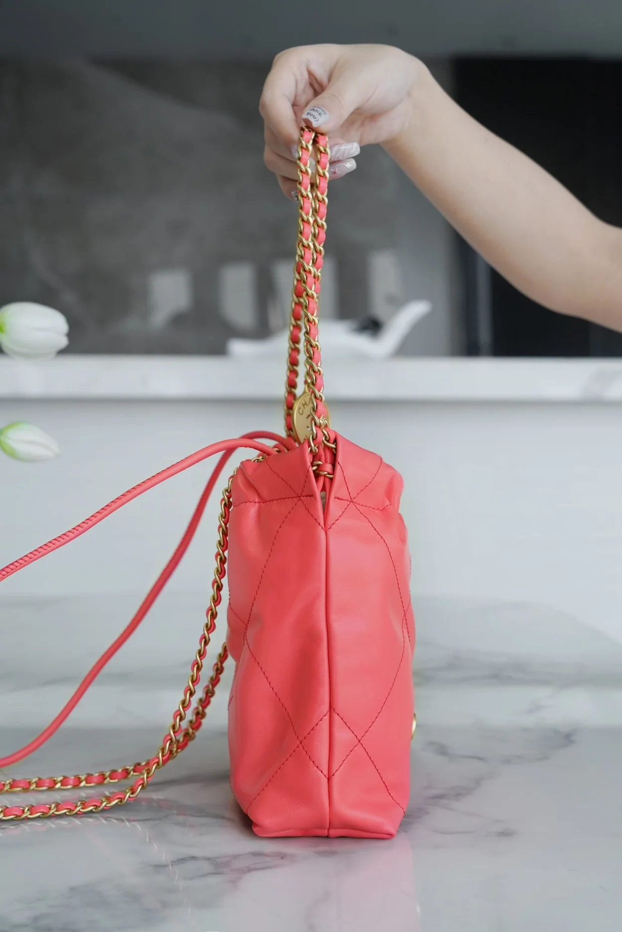 샤넬 22백 미니 오렌지 레드 금장