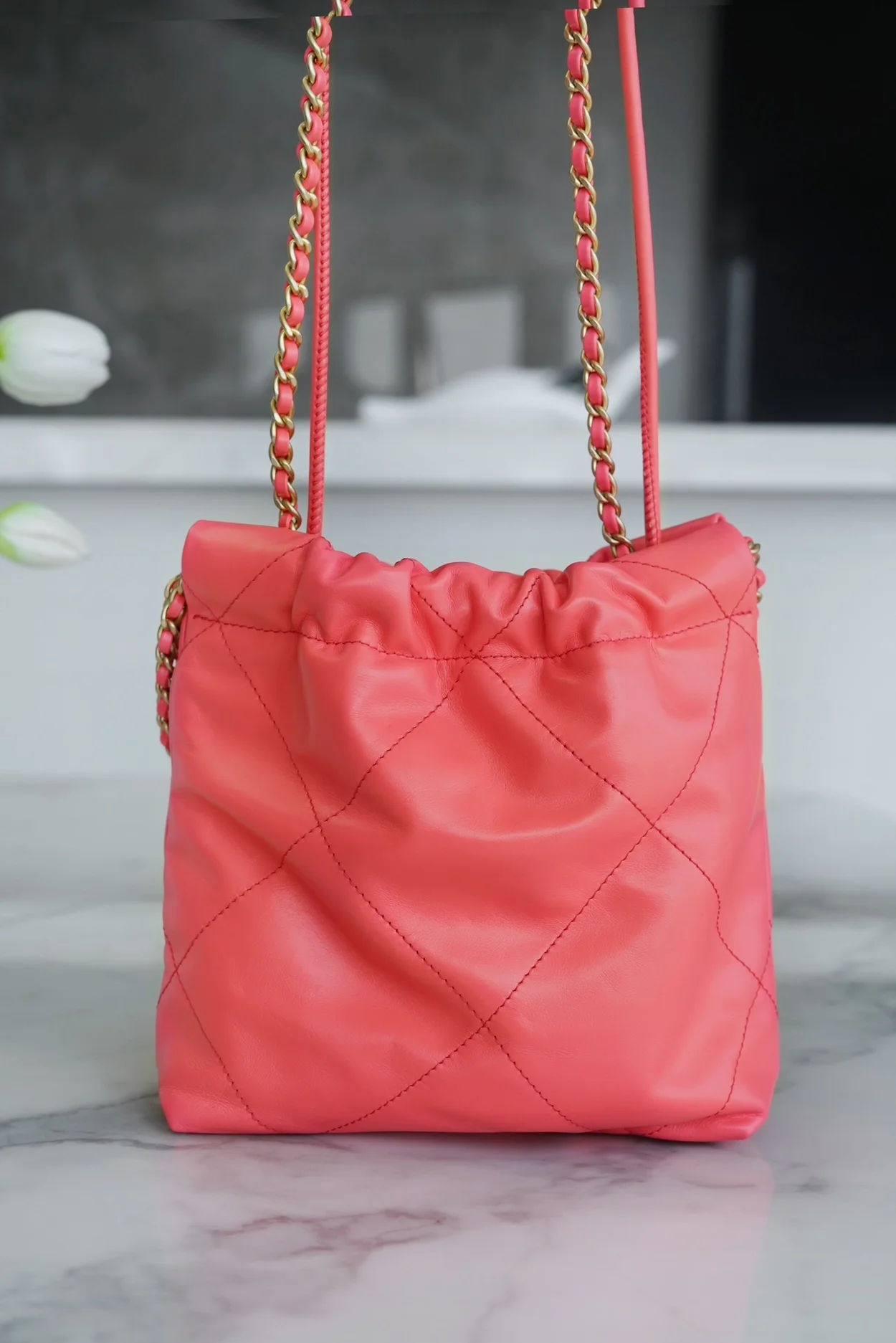 샤넬 22백 미니 오렌지 레드 금장