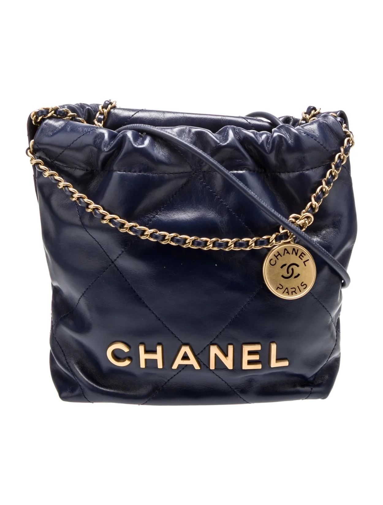 샤넬 22백 미니 샤이니 네이비 블루 금장