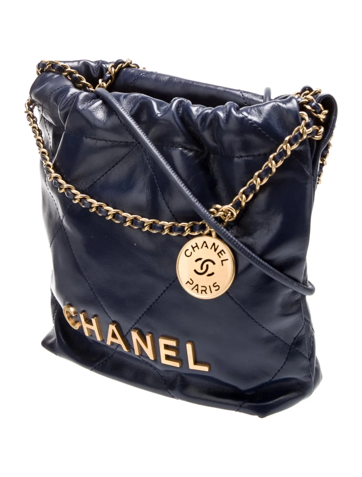 샤넬 22백 미니 샤이니 네이비 블루 금장